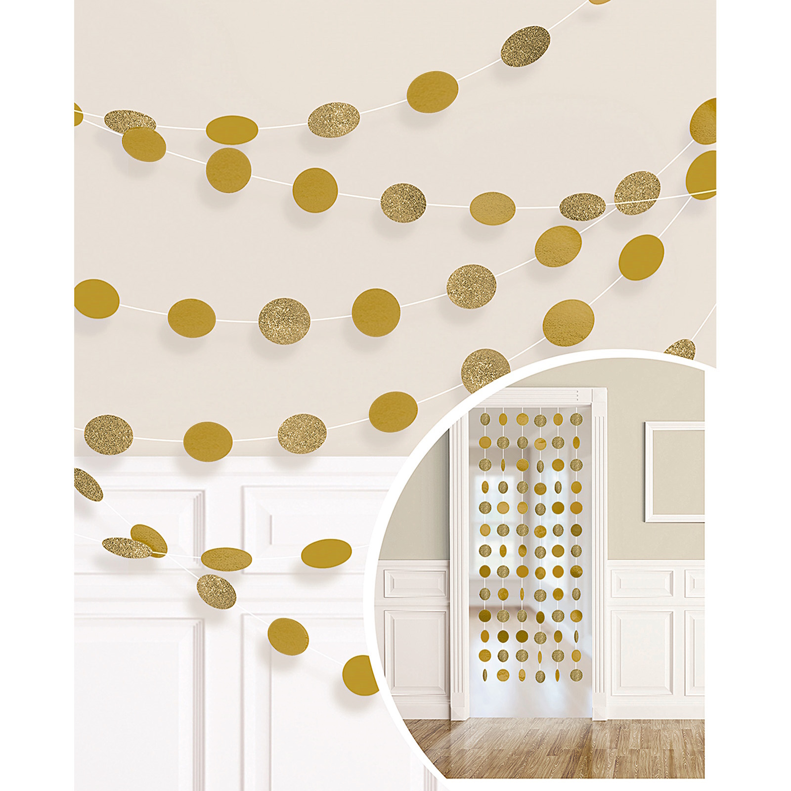 Gold Glitter Dot Garland String Decorations (Pack of 6) 