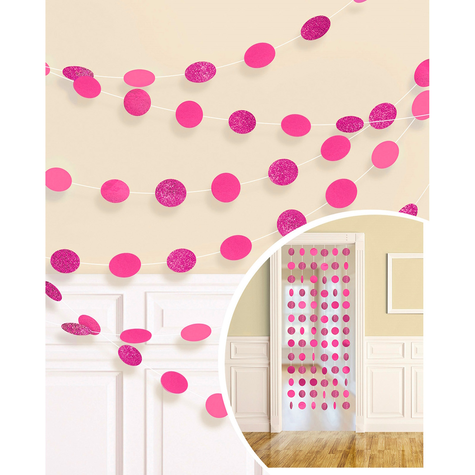 Hot Pink Glitter Dot Garland String Decorations (Pack of 6) 