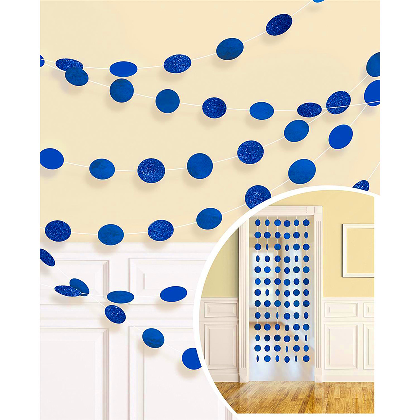 Blue Glitter Dot Garland String Decorations (Pack of 6)
