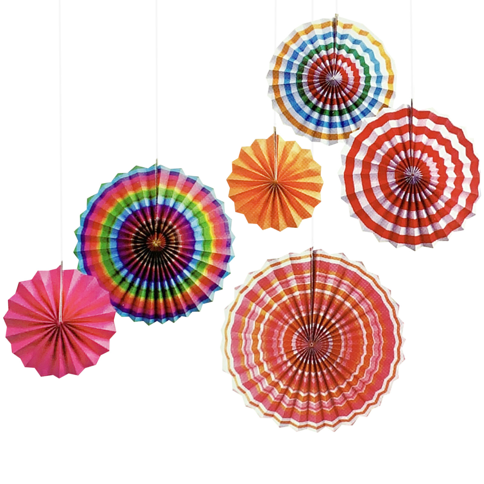 Coloured Stripe Paper Fans (Pack of 6)