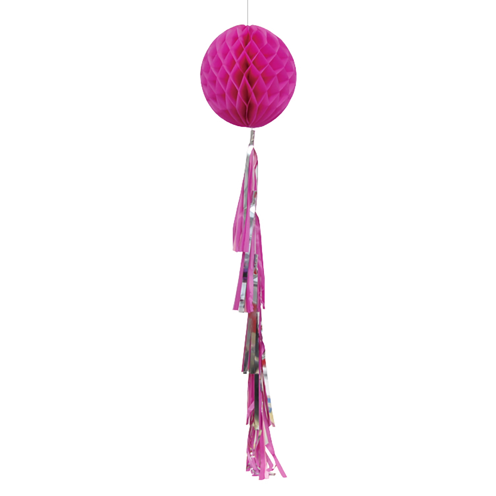 Hot Pink Honeycomb Ball with Silver Foil & Pink Tassel Tail