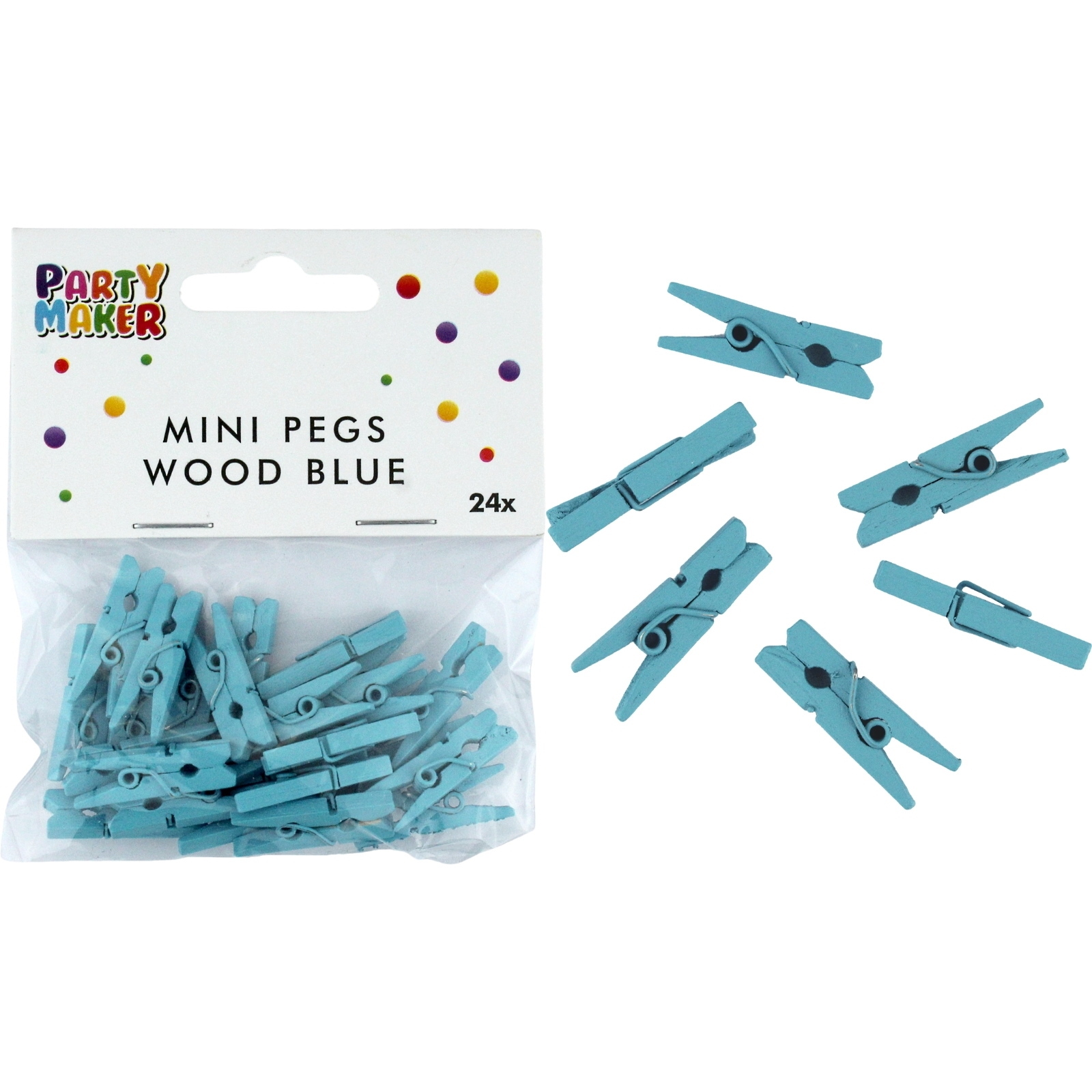 Mini Blue Wooden Pegs (Pack of 24)