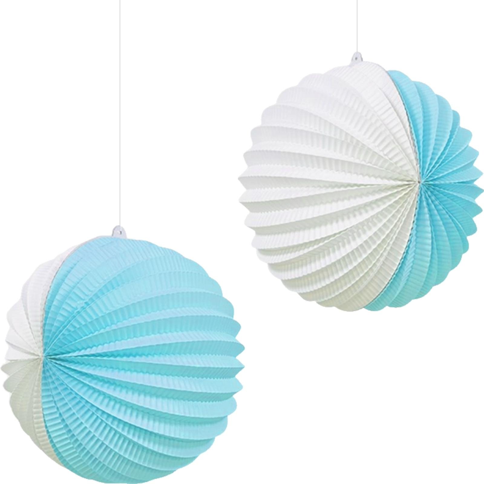 Light Blue and White Accordion Paper Lanterns 25cm (Pack of 2)