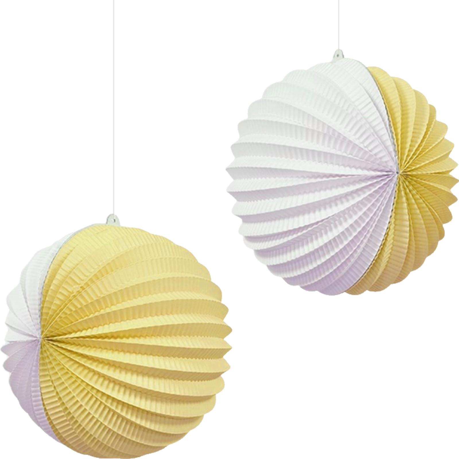 Light Yellow and White Accordion Paper Lanterns 25cm (Pack of 2)
