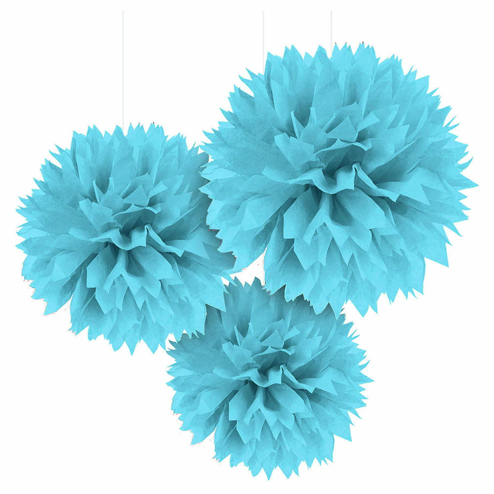 Caribbean Blue Tissue Paper Pom Pom Balls (Pack of 3)