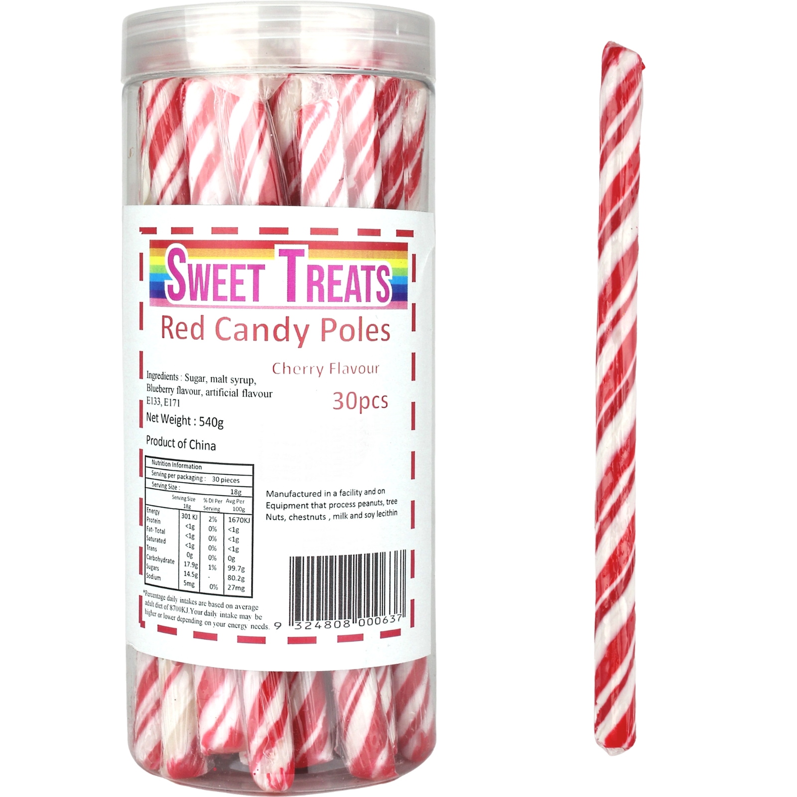 Red Swirl Candy Poles (Pack of 30)