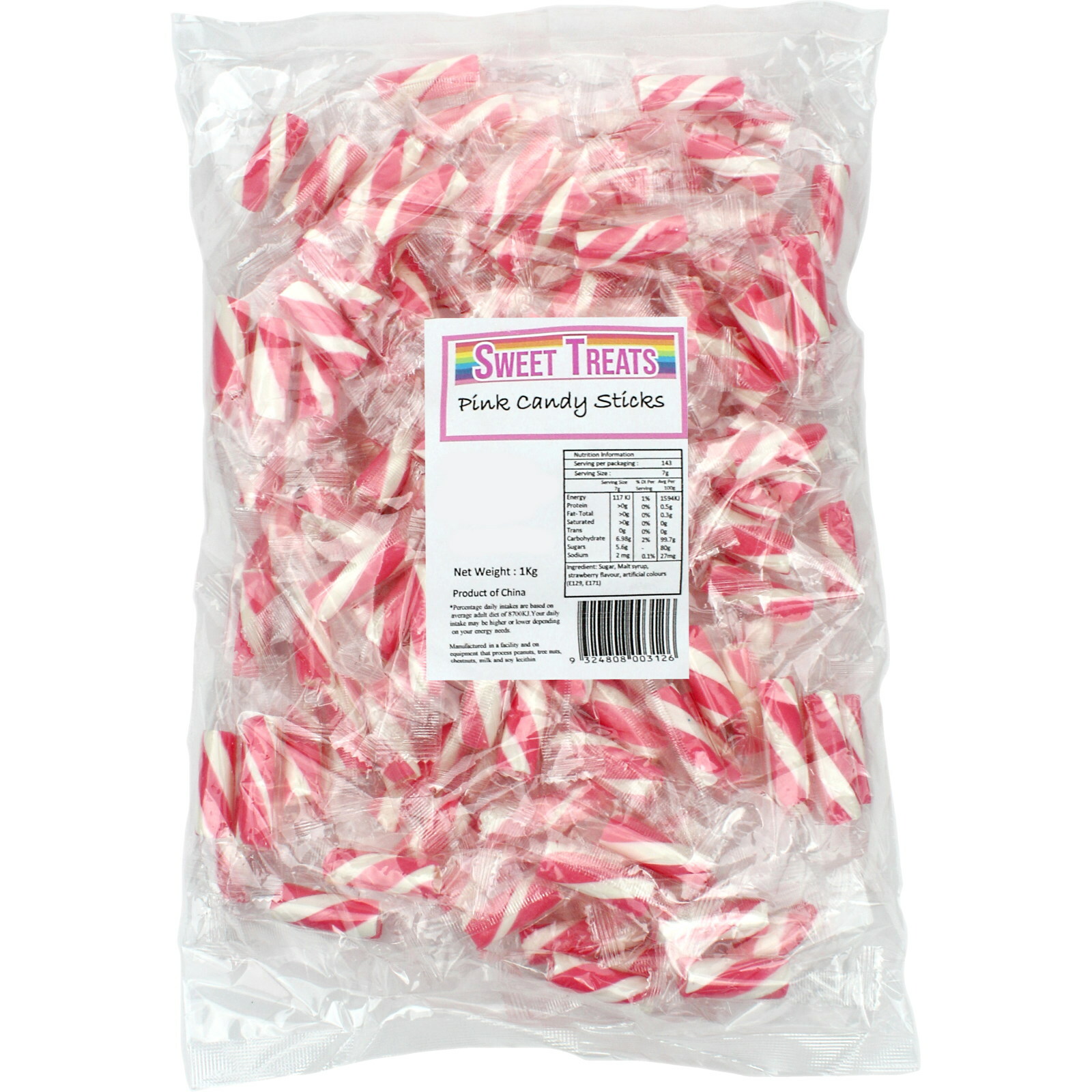 Pink & White Striped Candy Sticks (1kg)