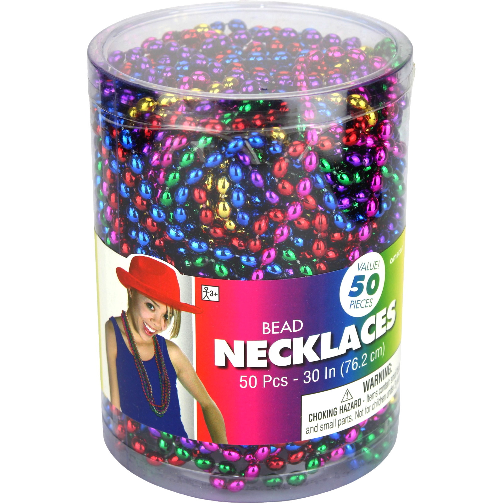 Metallic Rainbow Bead Necklaces (Bulk Pack of 50)