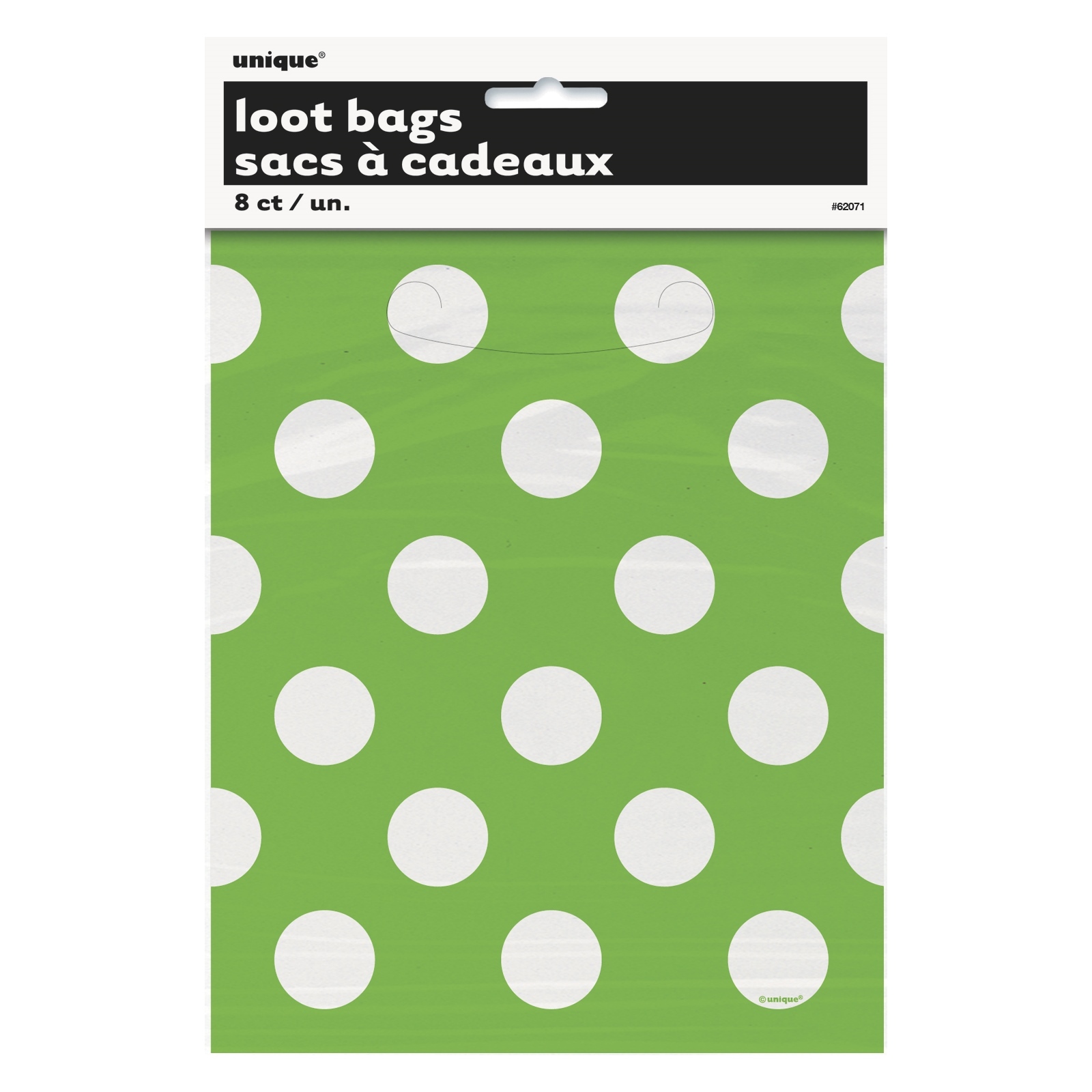 Lime Green Polkadot Plastic Lolly/Treat Bags (Pack of 8)