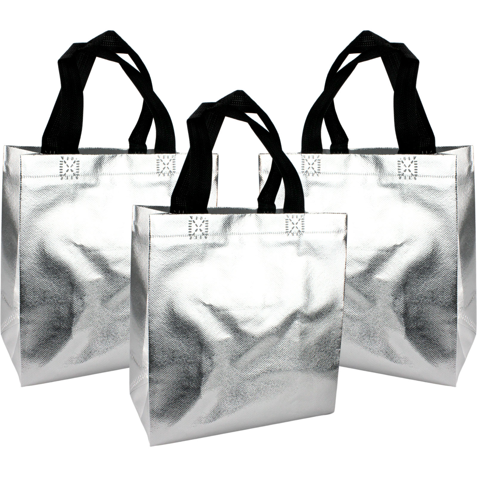 Metallic Silver Party Tote Bags (Pack of 12)