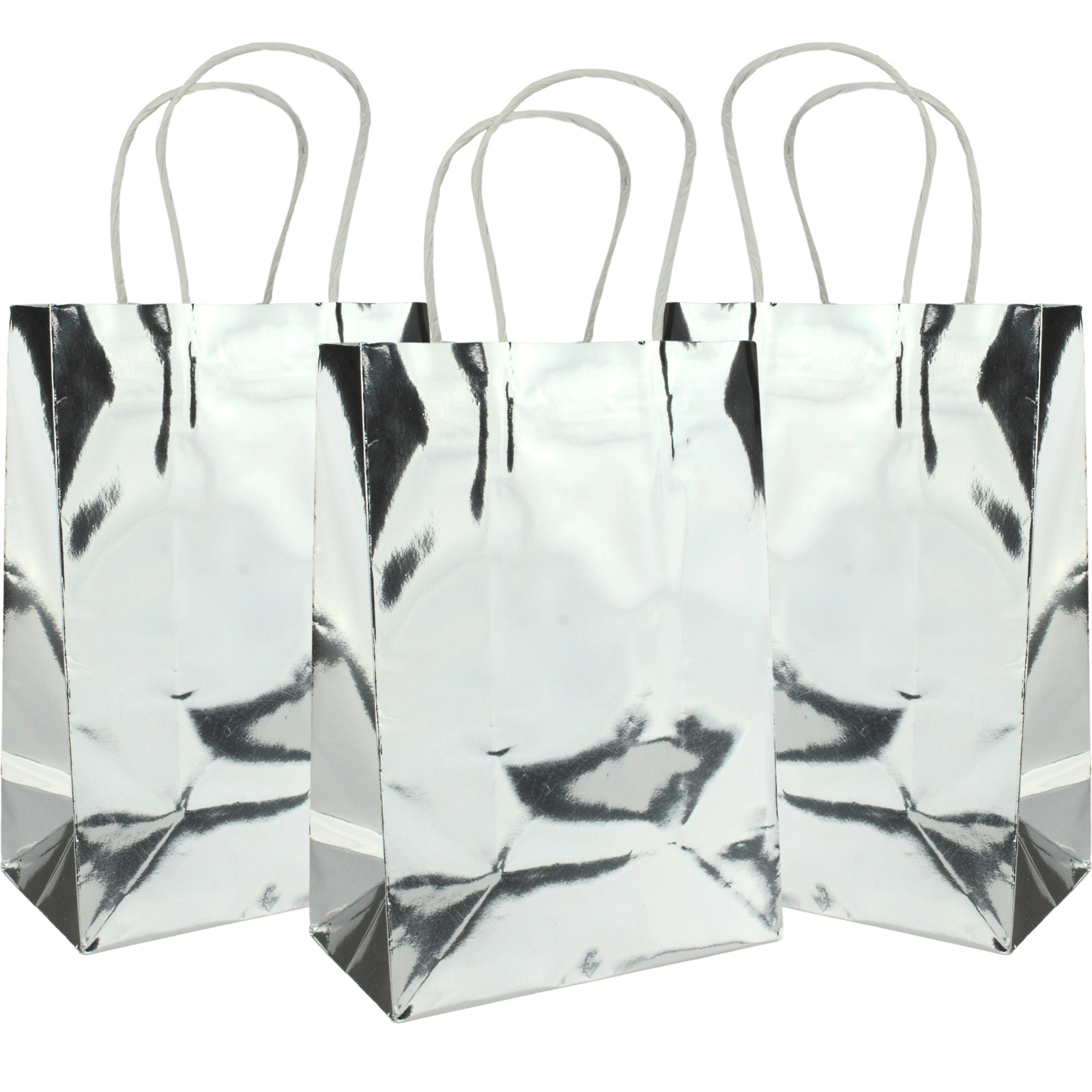 Silver Foil Paper Gift Bags (Pack of 4) 