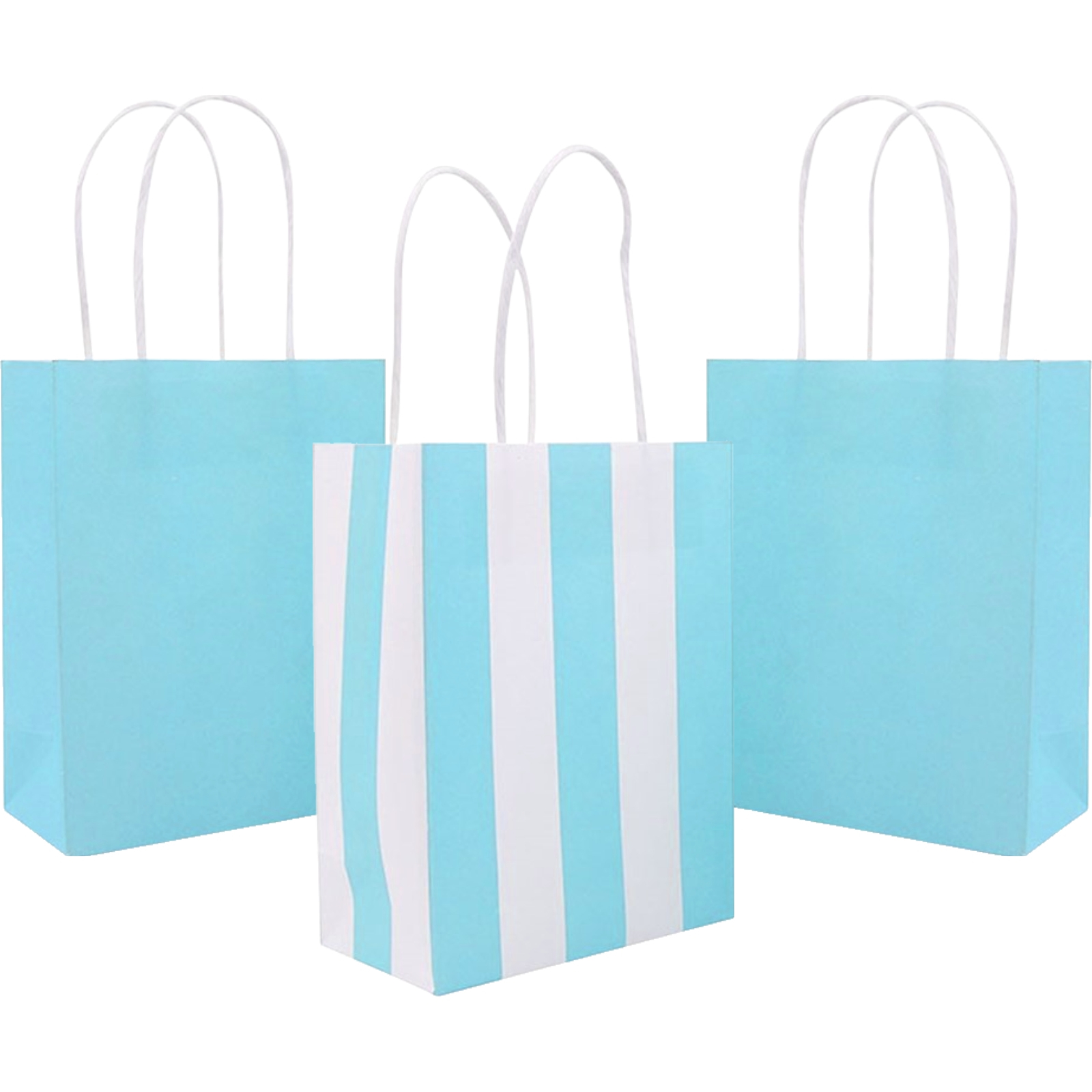 Light Blue Solid and Striped Paper Gift Bags 16cm (Pack of 4)