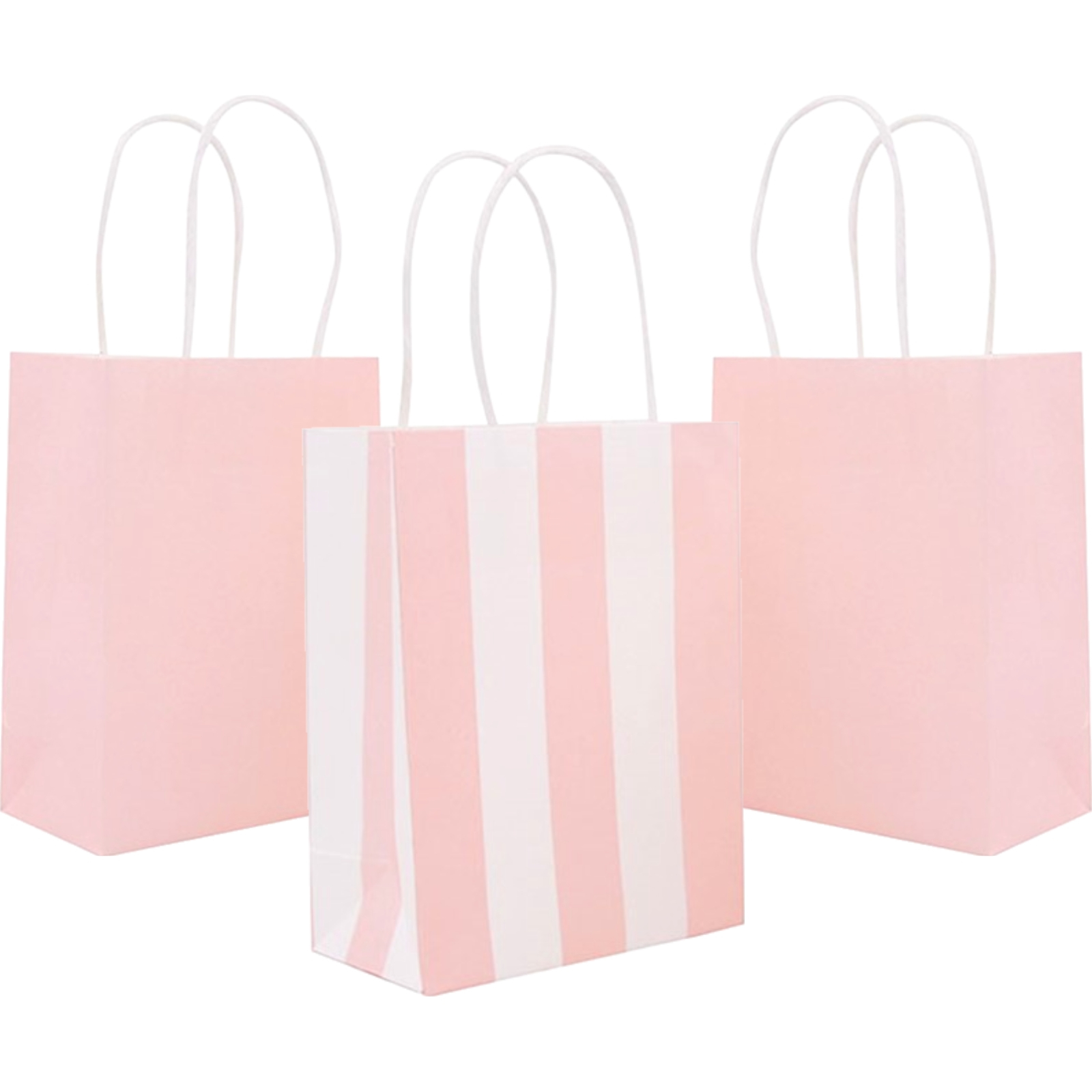 Light Pink Solid and Striped Paper Gift Bags 16cm (Pack of 4)