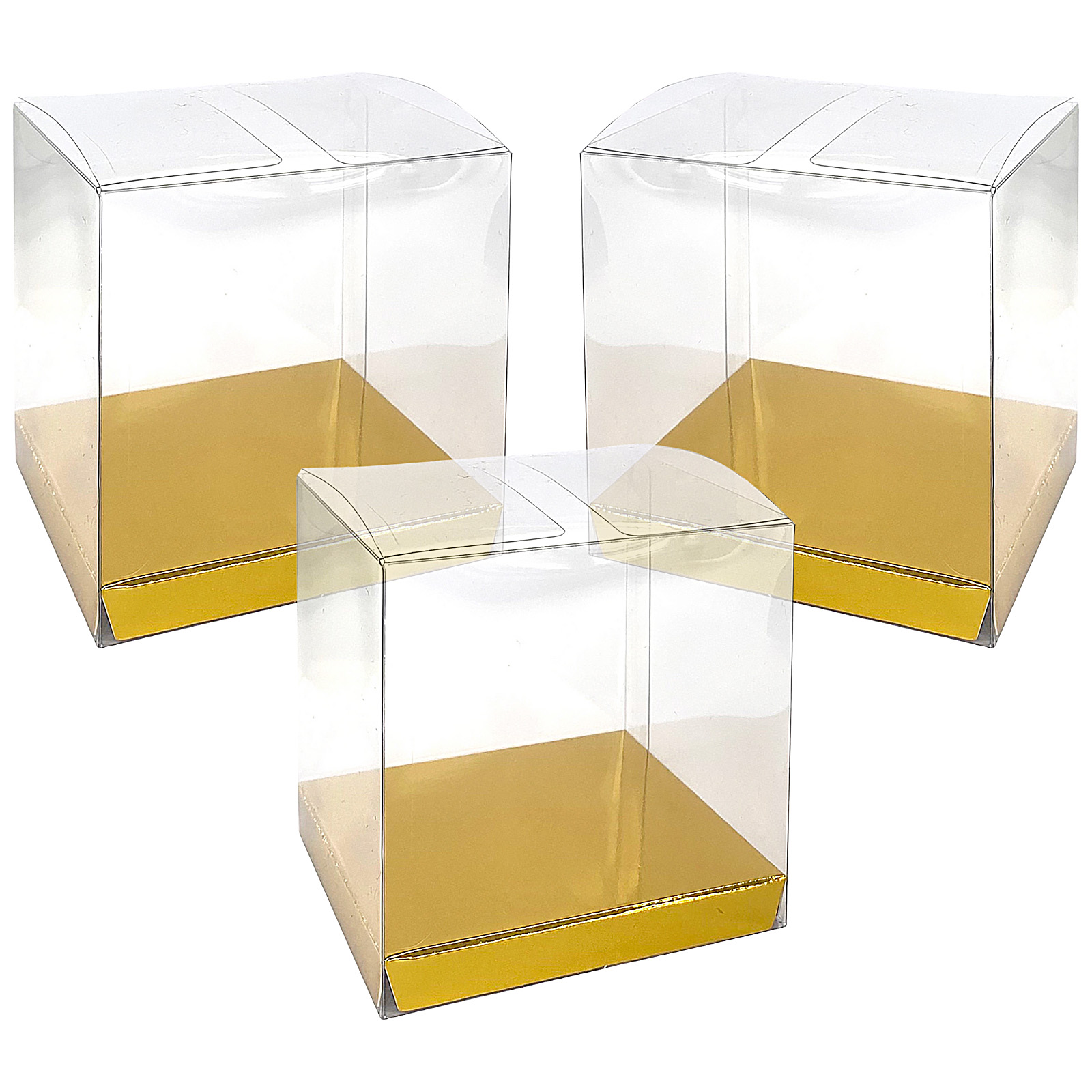Clear and Gold Square Favour Boxes 8cm (Pack of 10)