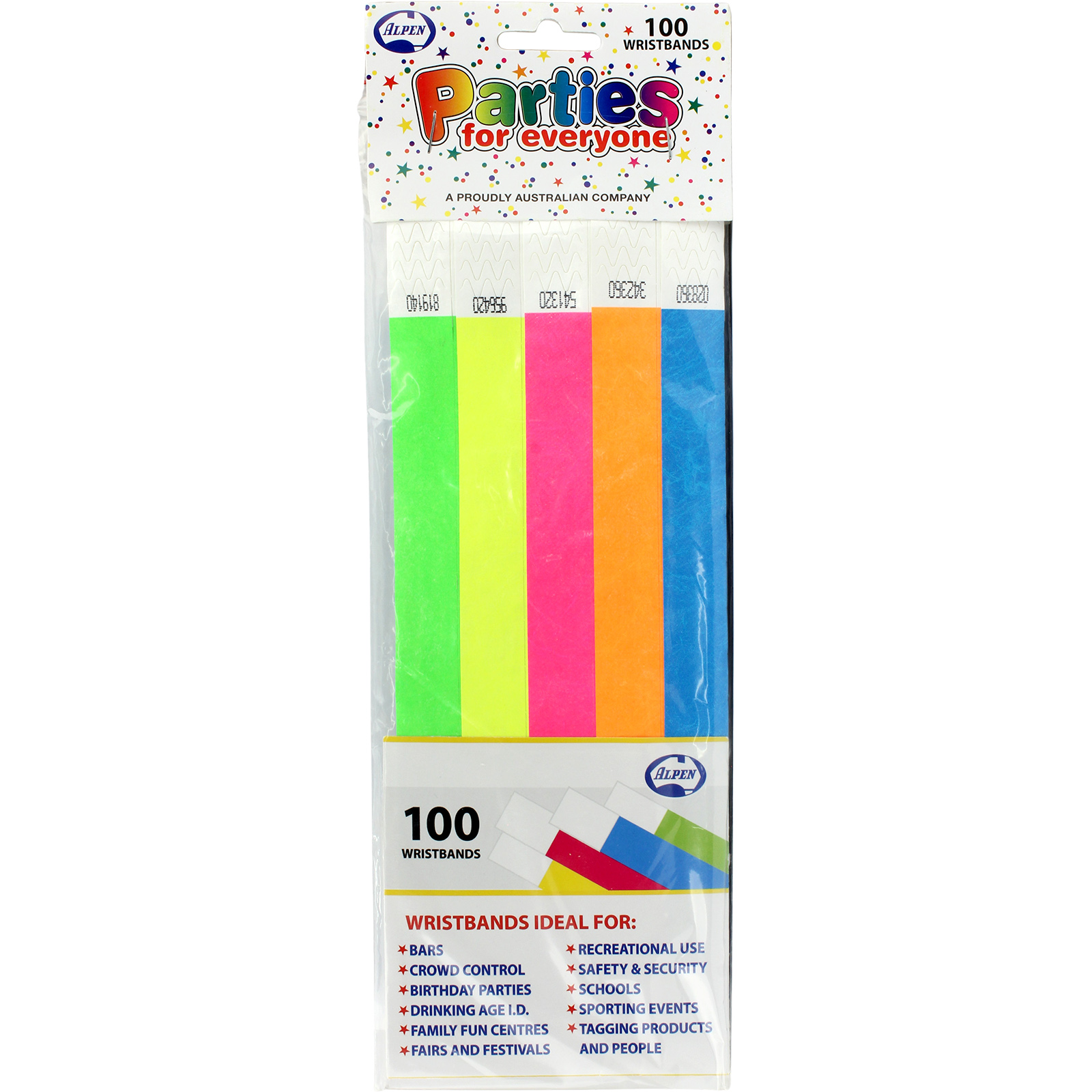 Assorted Neon Tyvek Wristbands (Pack of 100) 