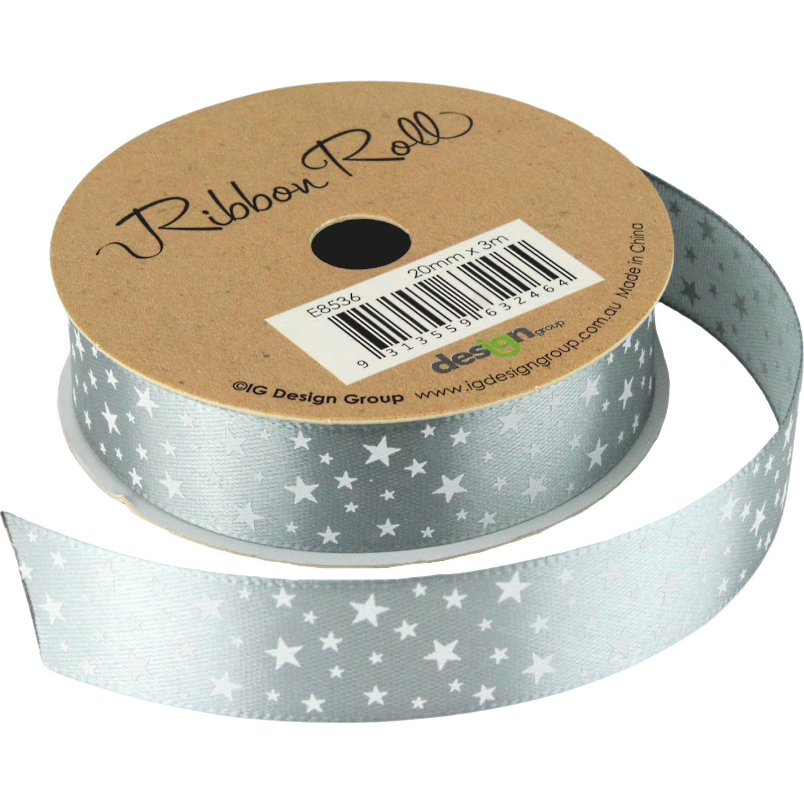 Silver Satin Ribbon With Stars (3m)