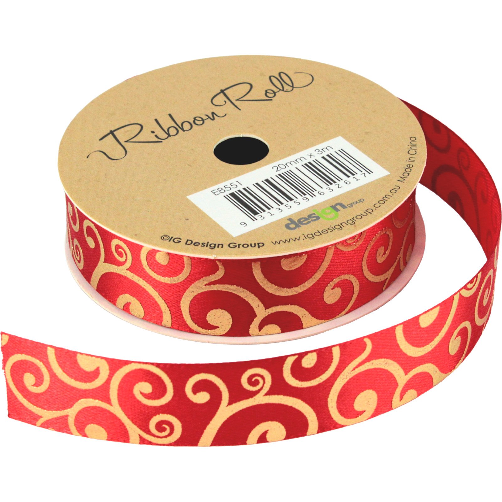 Red Ribbon with Gold Swirls (3m)