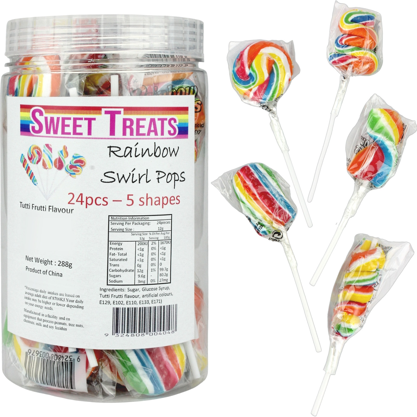 Assorted Shapes Rainbow Swirl Pops (Pack of 24)