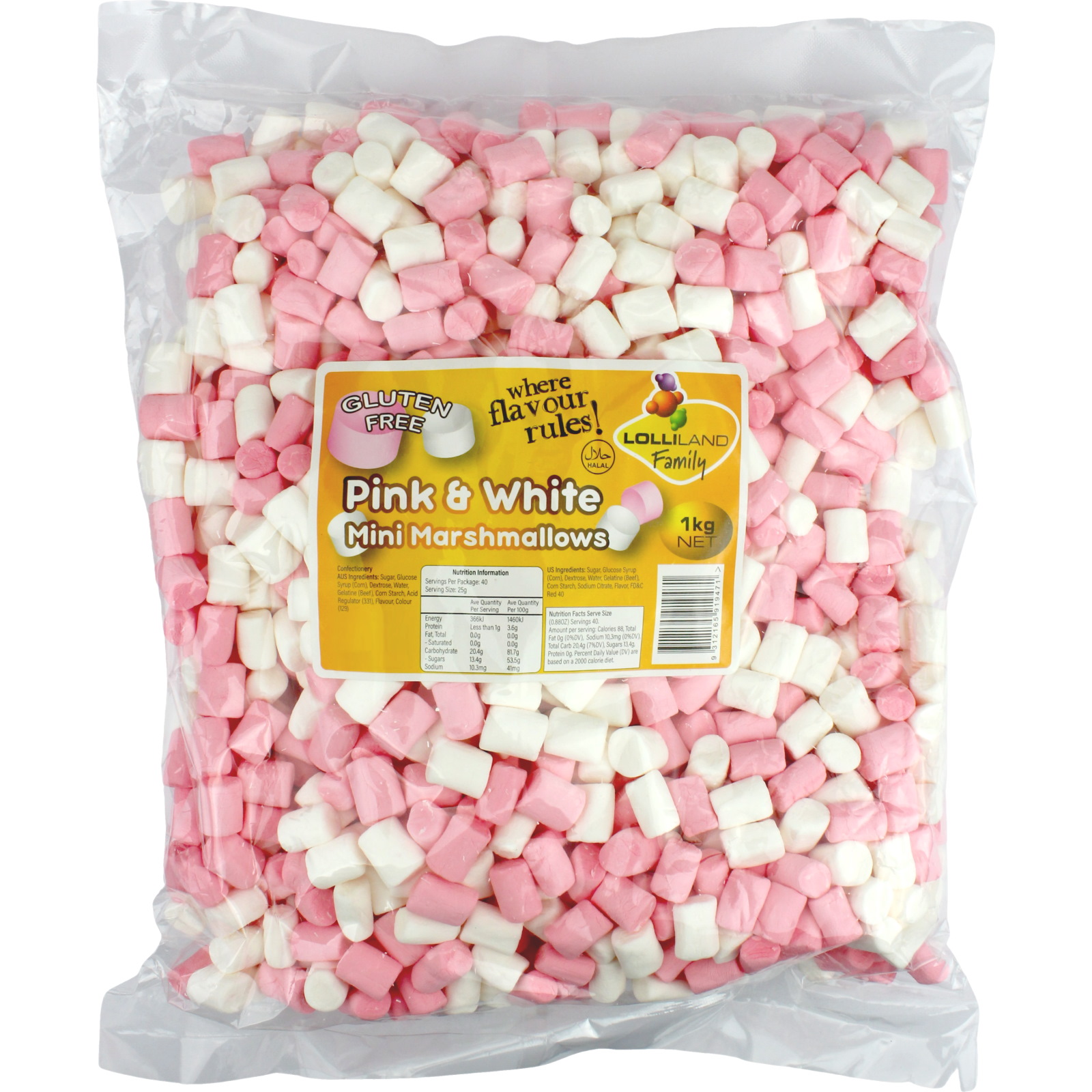 Pink & White Mini Marshmallows (1kg Bag)