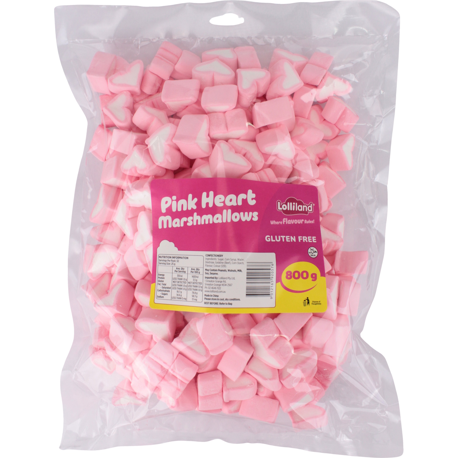 Pink Heart Marshmallows (800g Bag)
