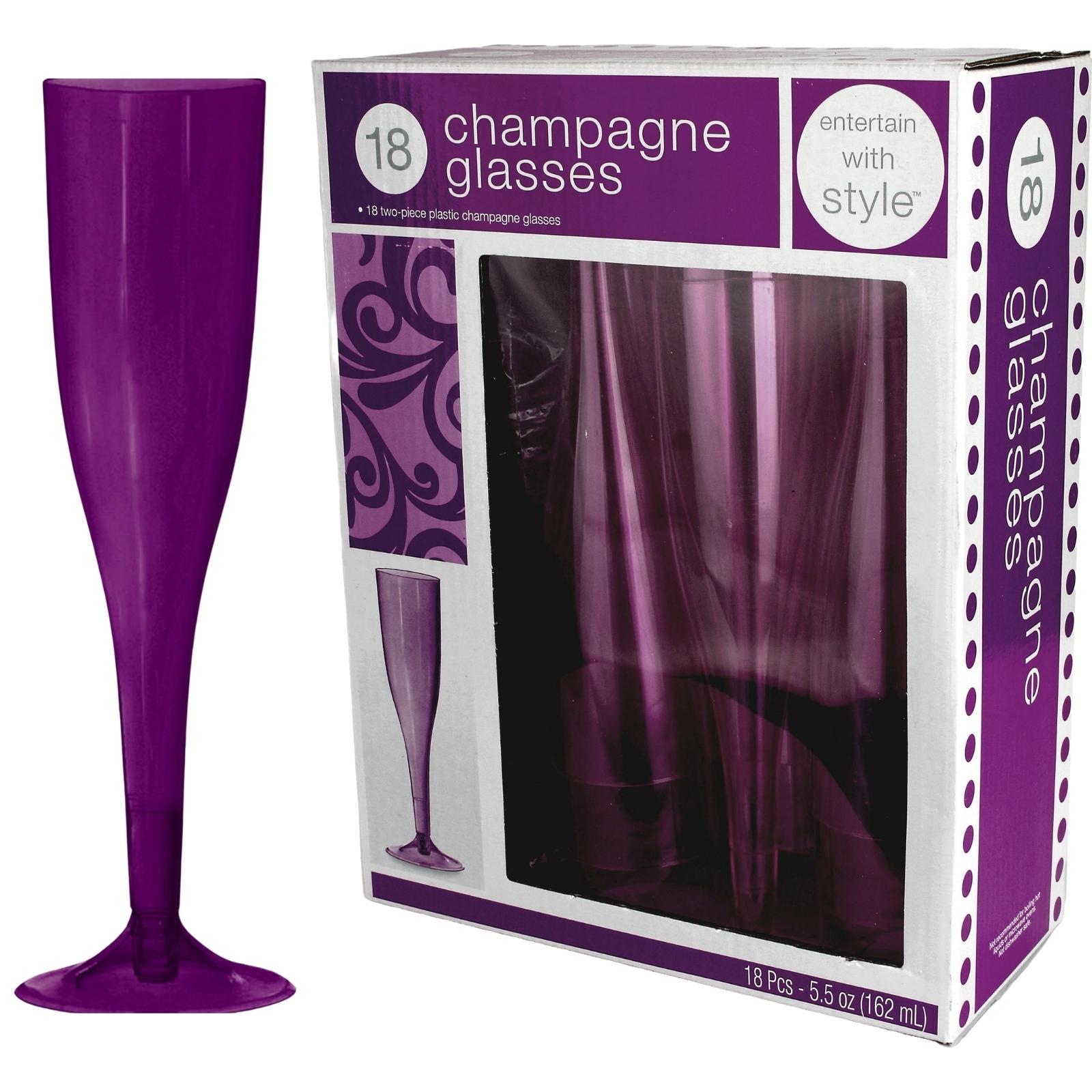 Purple Plastic Champagne Glasses (Pack of 18)