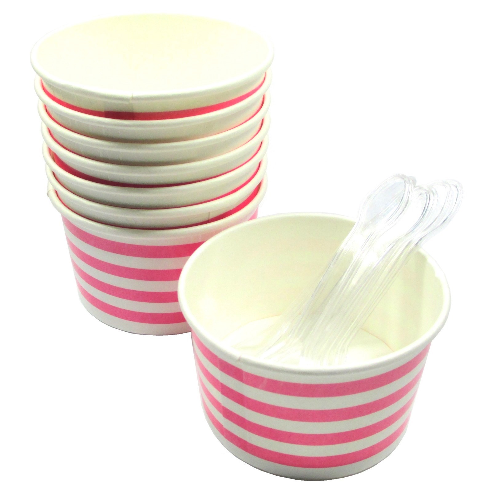Pink Stripe Sundae Cups and Spoons (Pack of 8)