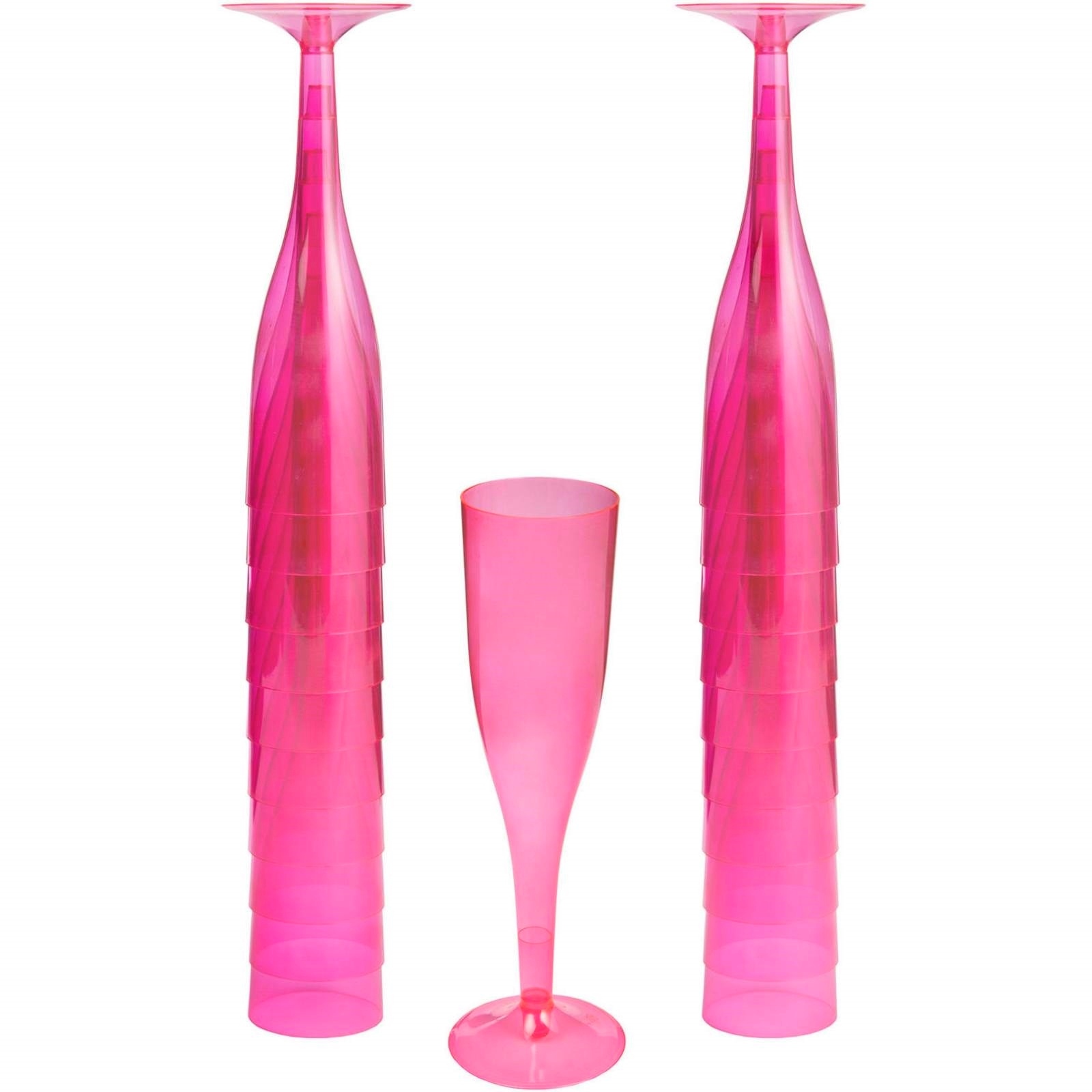 Hot Pink Plastic Champagne Glasses (Pack of 20)