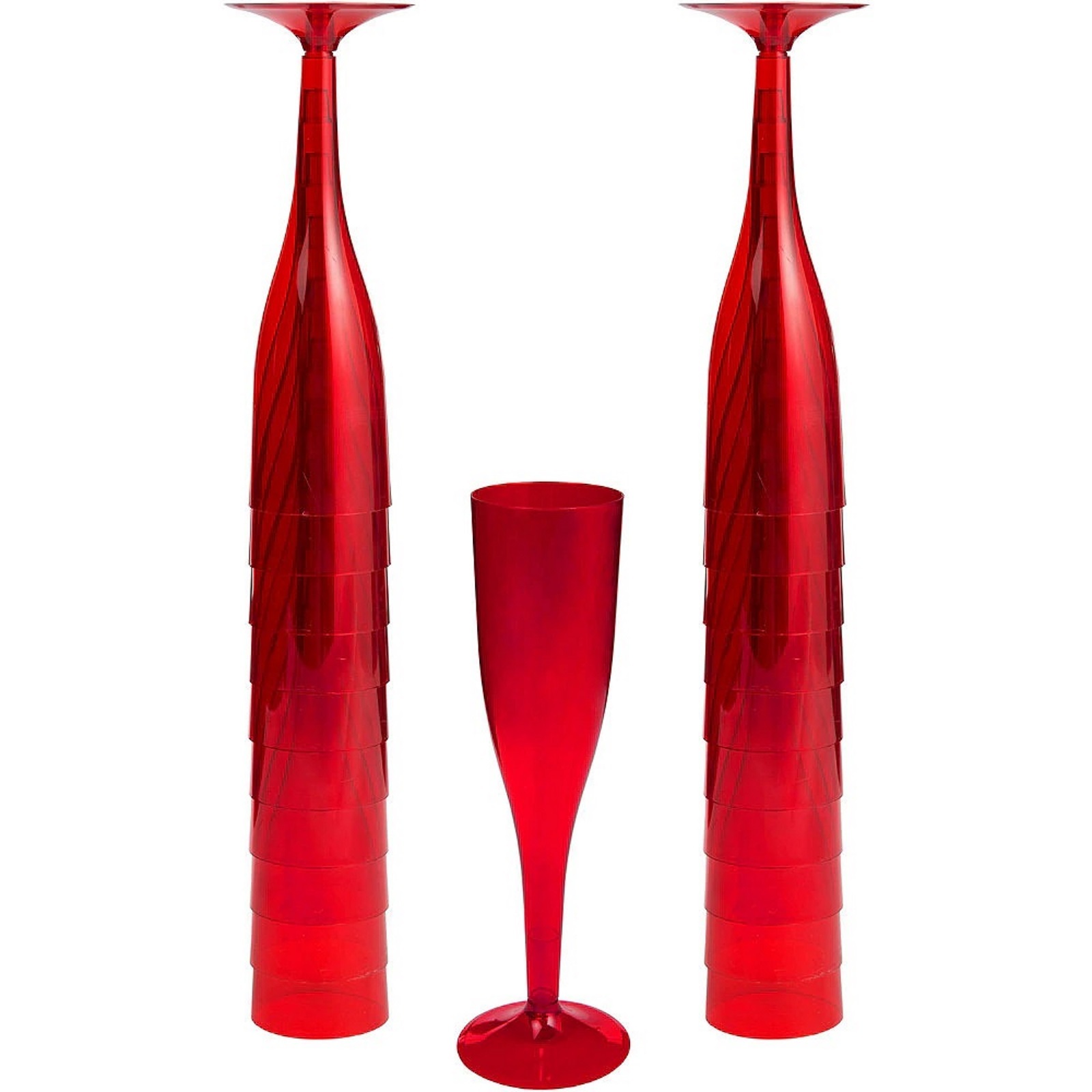 Red Plastic Champagne Glasses (Pack of 20)