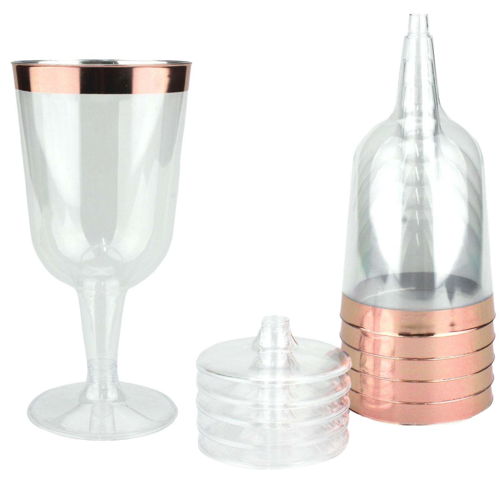 Rose Gold Trim Plastic Wine Glasses 210ml (Pack of 6) 