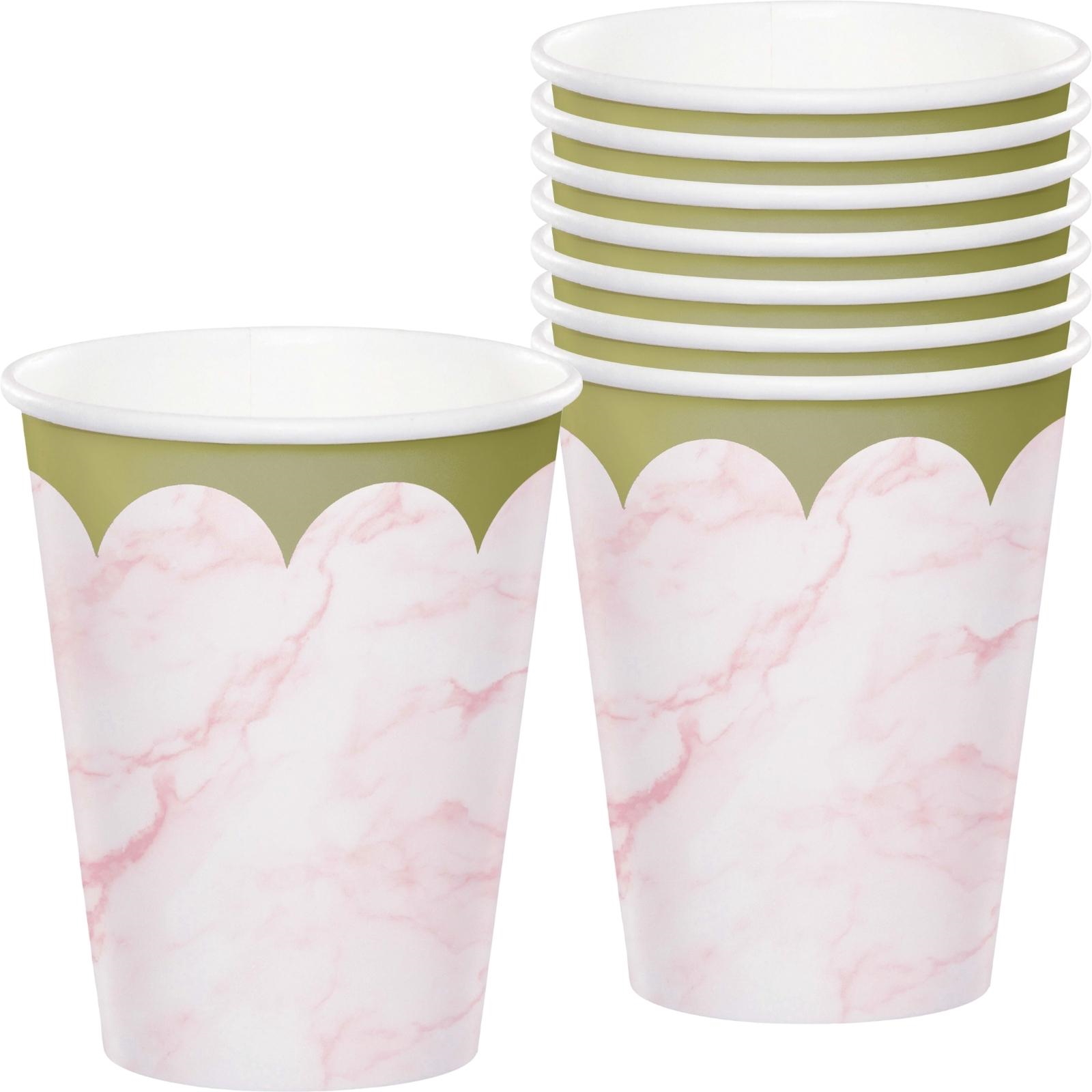 Pink Marble Paper Cups (Pack of 8)