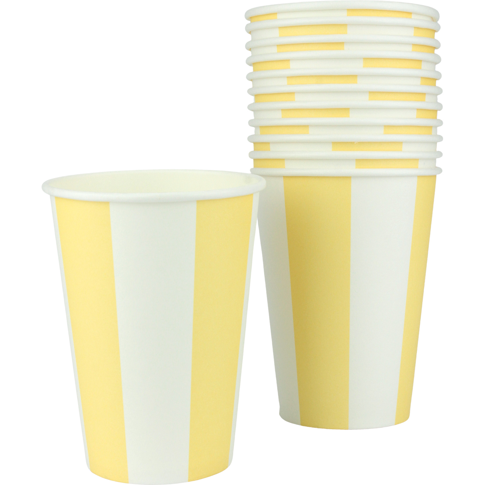 Light Yellow and White Striped Paper Cups (Pack of 12) 