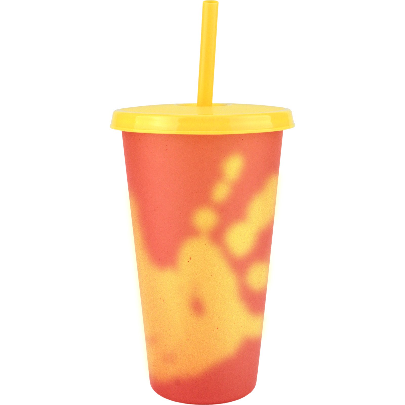 750ml Yellow/Orange Colour Changing Reusable Plastic Tumbler Cup with Straw