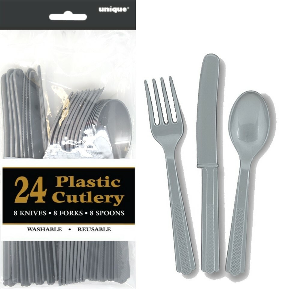 Silver Plastic Cutlery (Pack of 24)