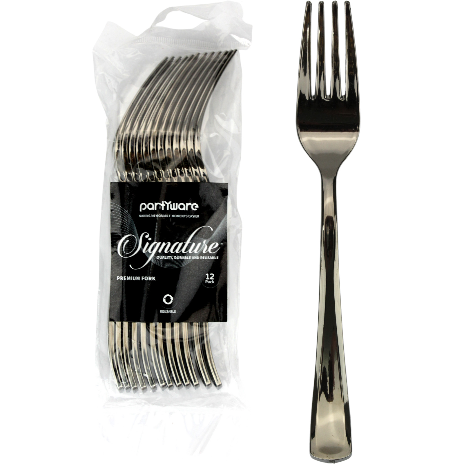 Stainless Steel Look Reusable Plastic Forks (Pack Of 12)