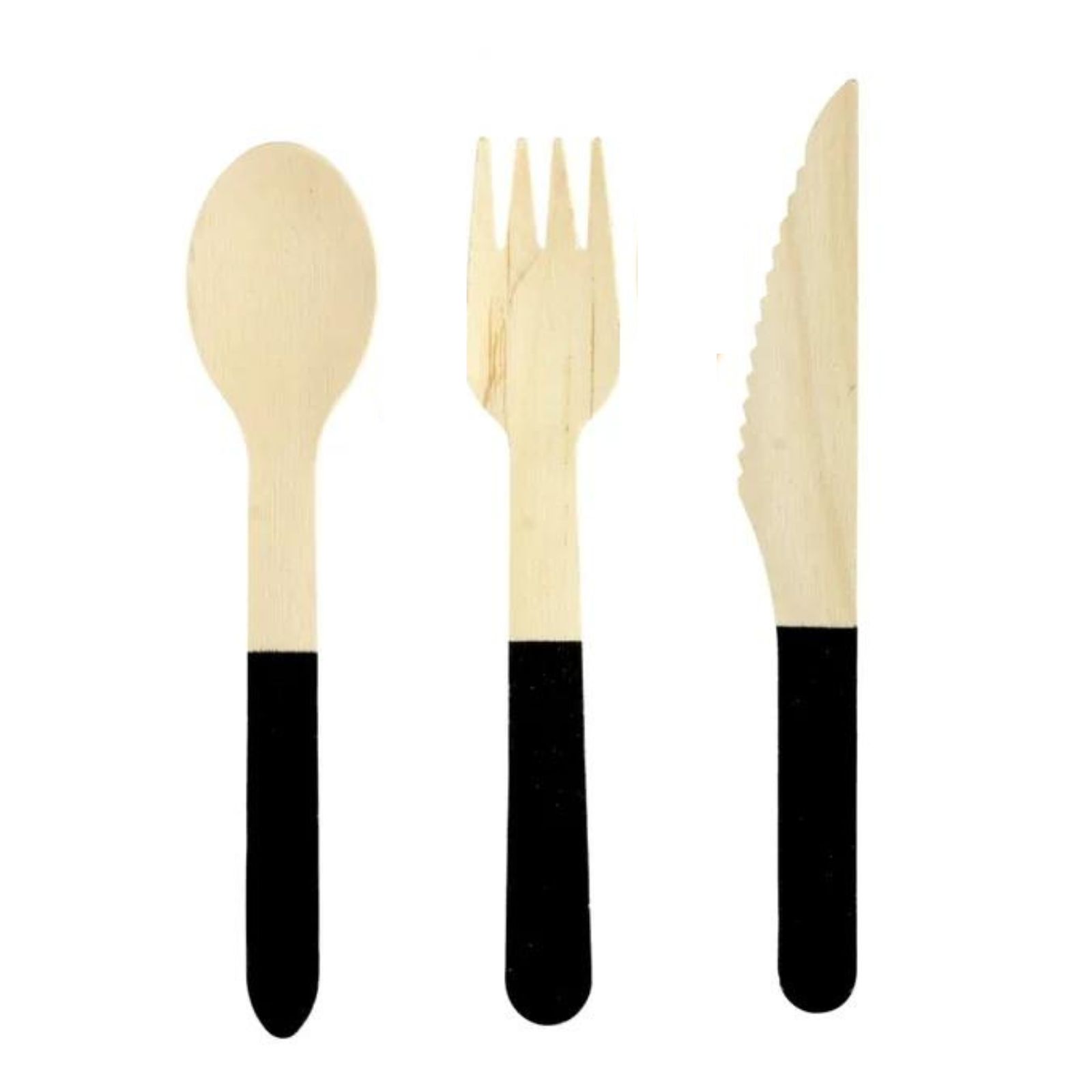 Wooden Dipped Cutlery Set Black (30 Piece)