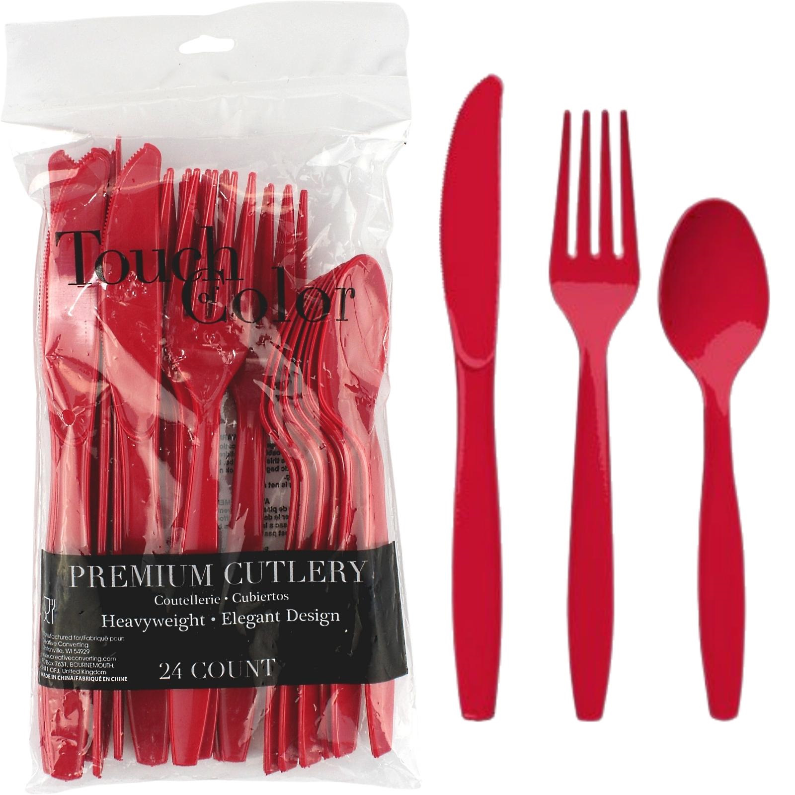 Red Plastic Cutlery Set (Pack of 24)