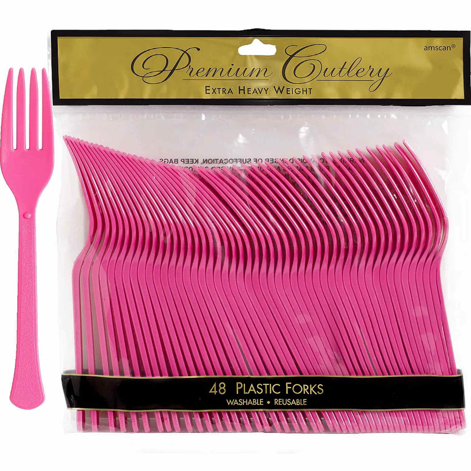 Hot Pink Premium Reusable Plastic Forks (Pack of 48)