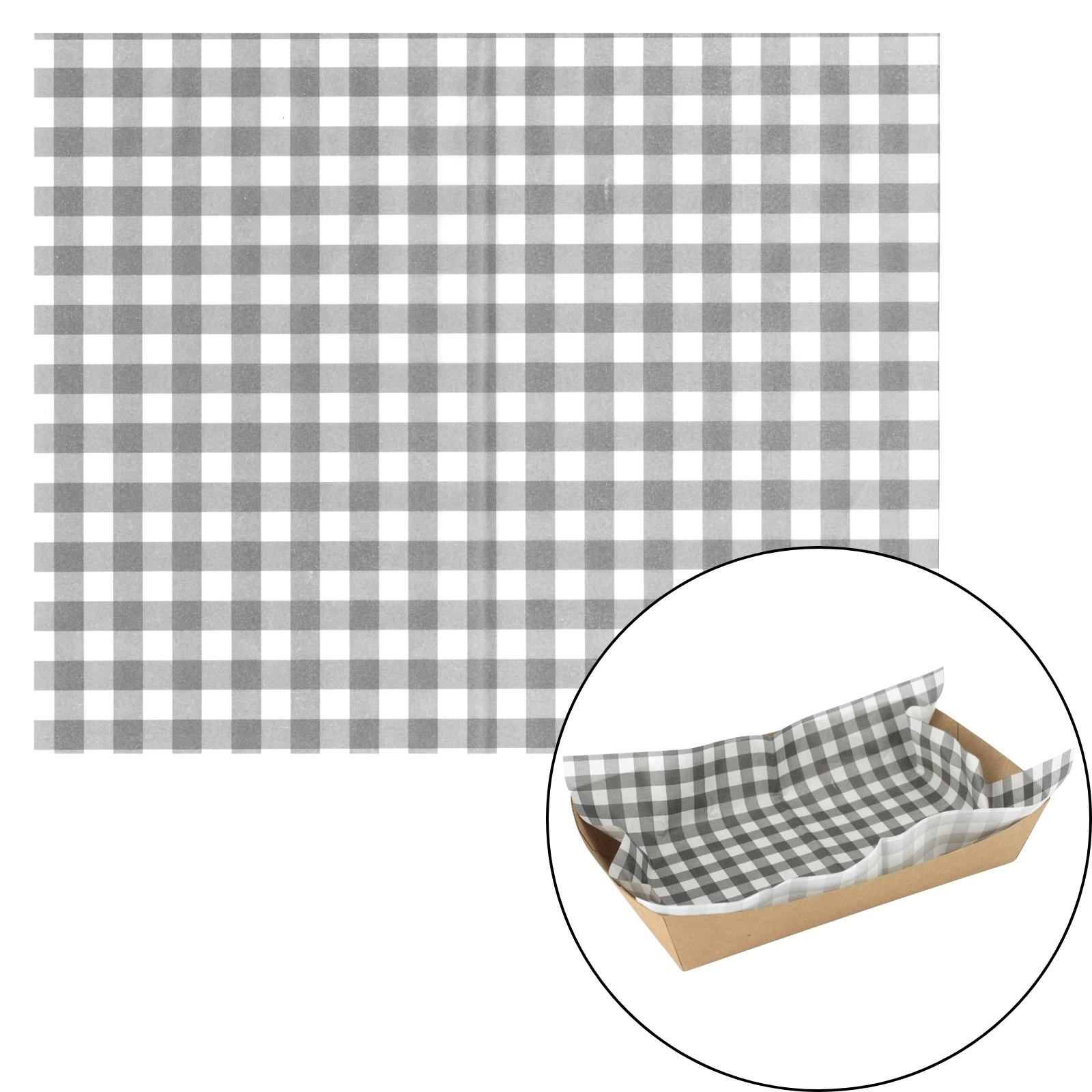 Black Gingham Grease Proof Paper Plate / Tray Liners (8 Sheets)