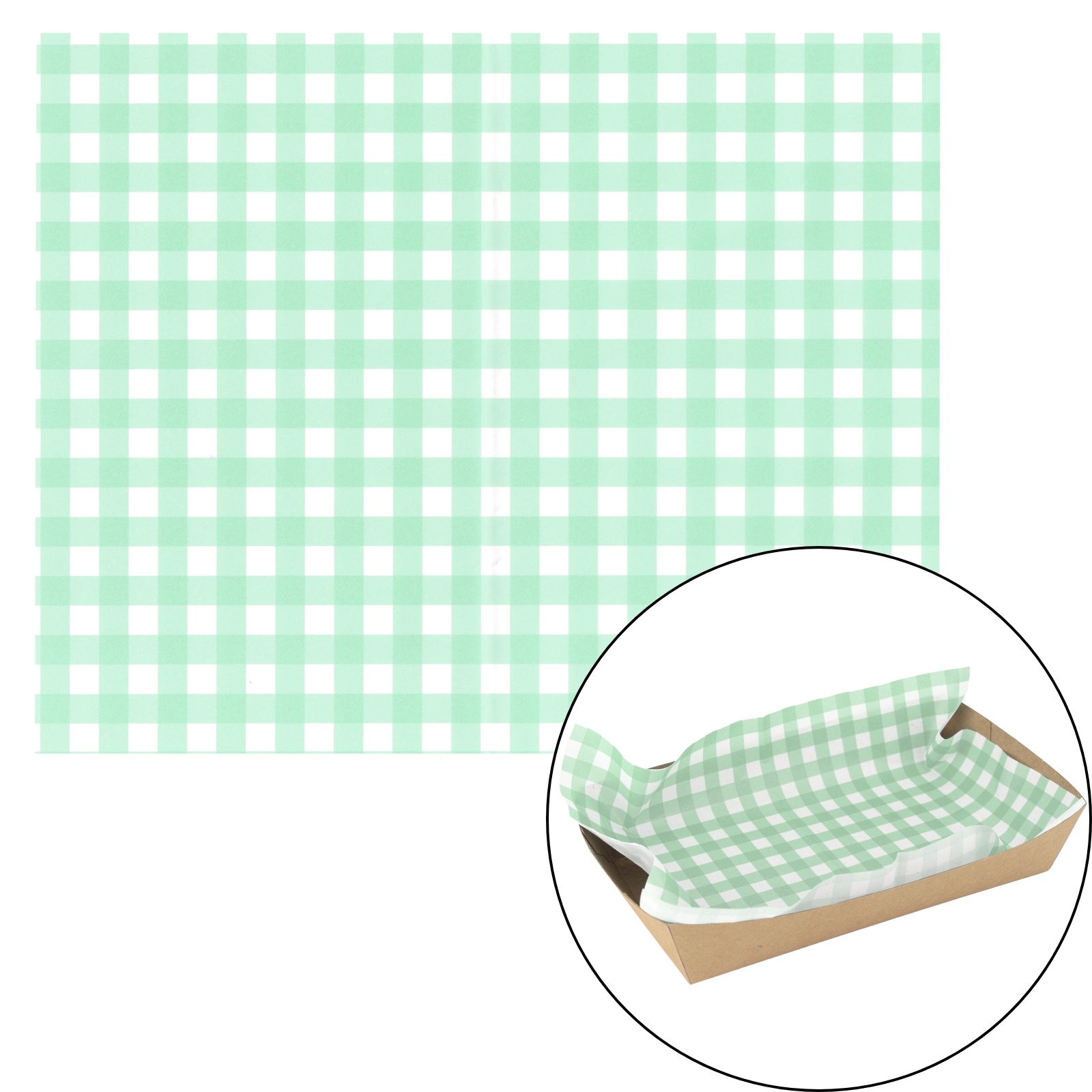 Mint Green Gingham Grease Proof Paper Plate / Tray Liners (8 Sheets) 