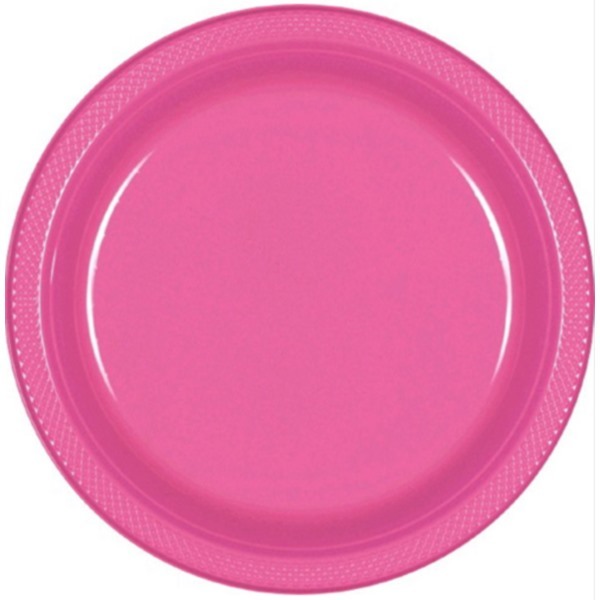 Hot Pink Large Plastic Plates (Pack of 20)
