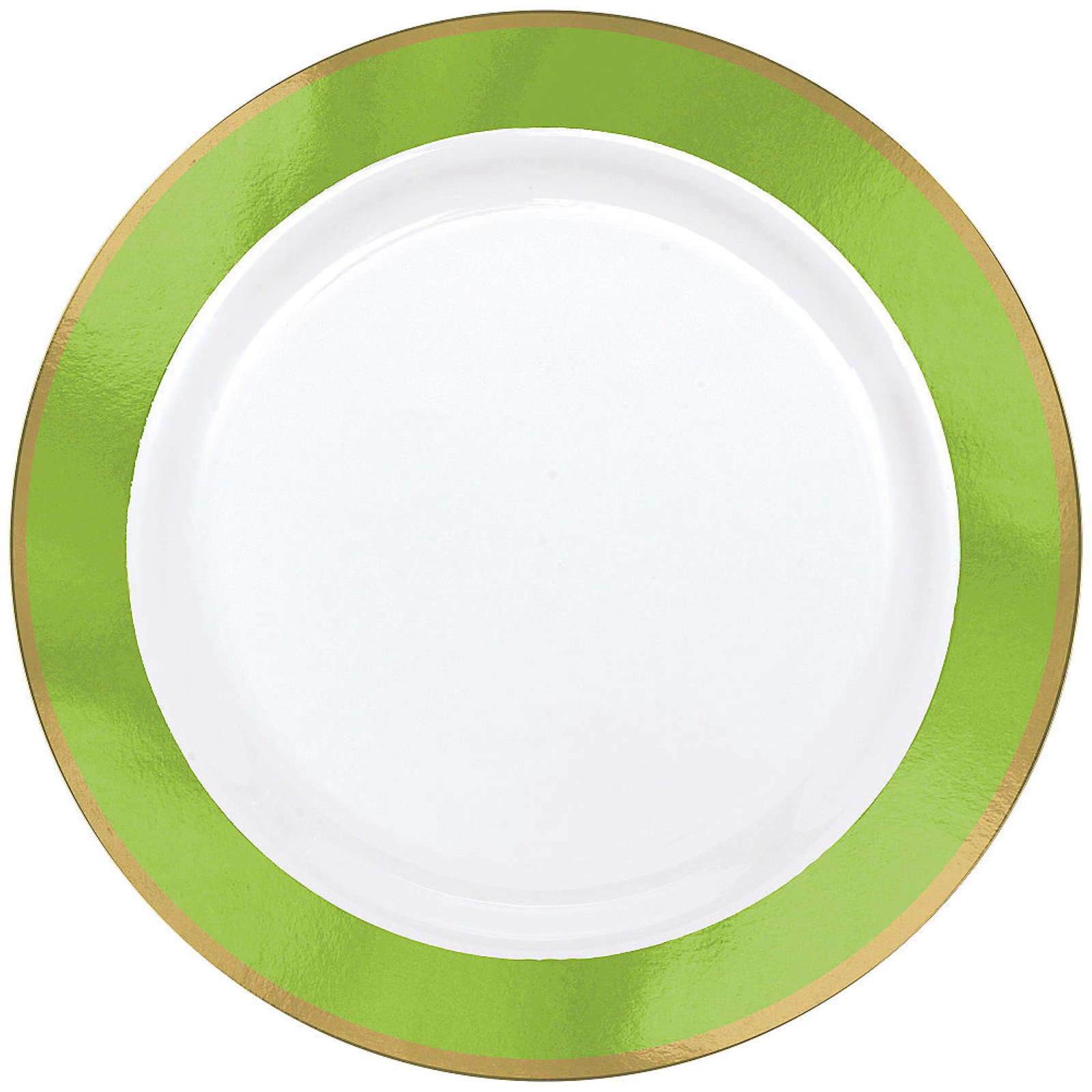 Lime Green Metallic Border Premium Large Plastic Plates (Pack of 10)