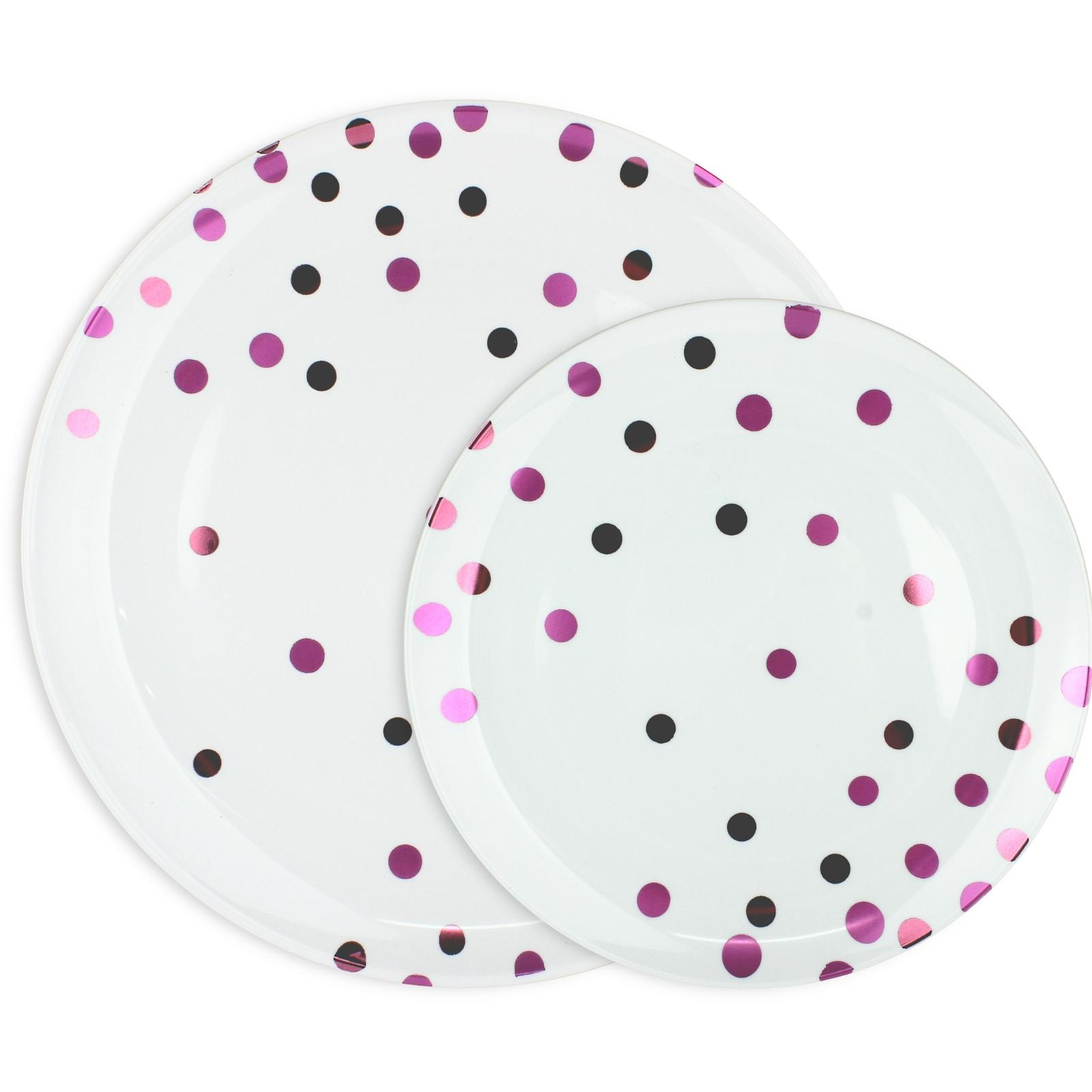 Hot Pink Metallic Dots Premium Plastic Plate Set (For 10 Guests)