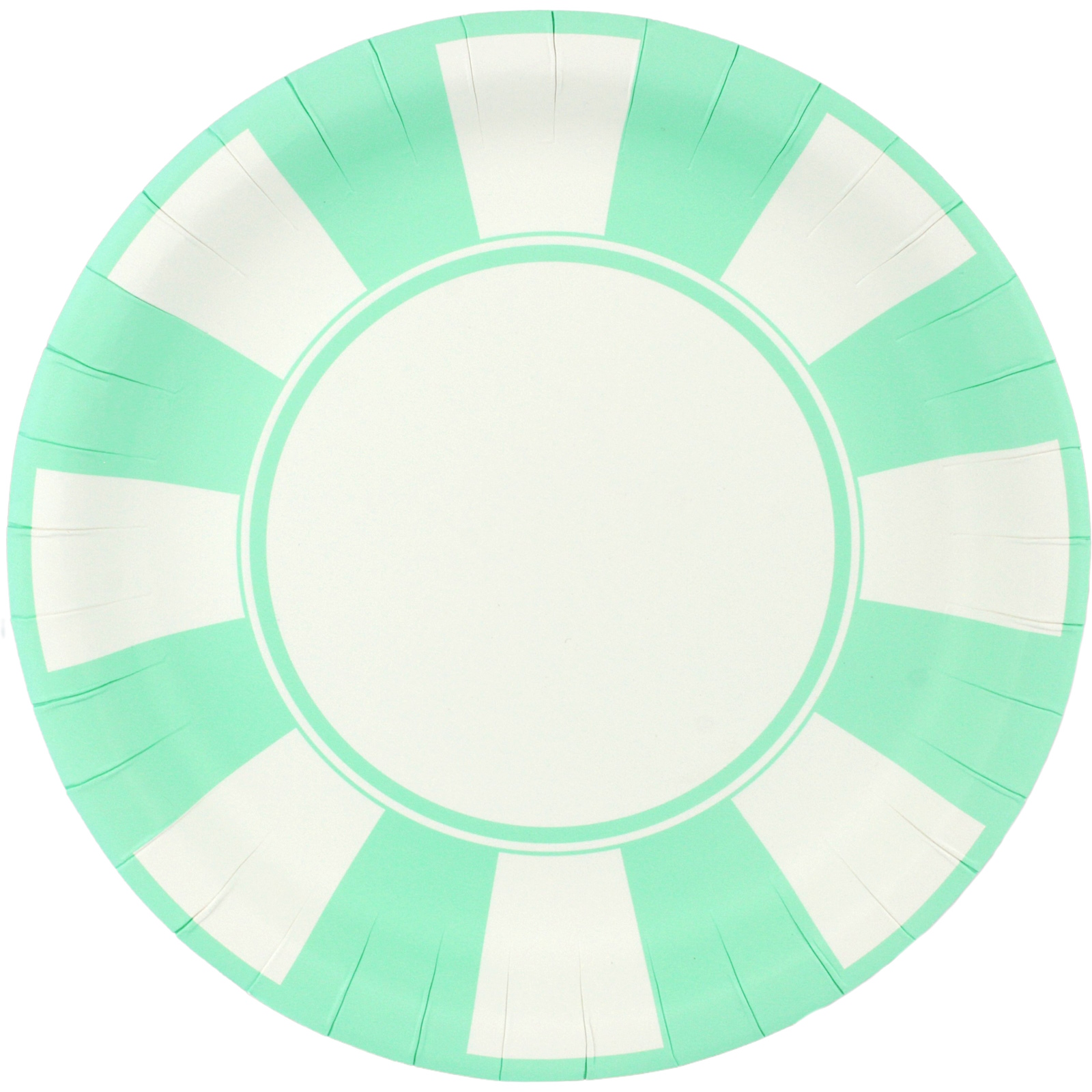 Mint Green and White Striped Large Paper Plates (Pack of 12) 