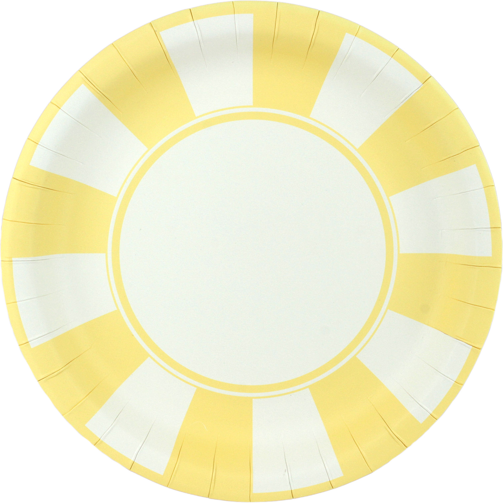 Light Yellow and White Striped Large Paper Plates (Pack of 12) 