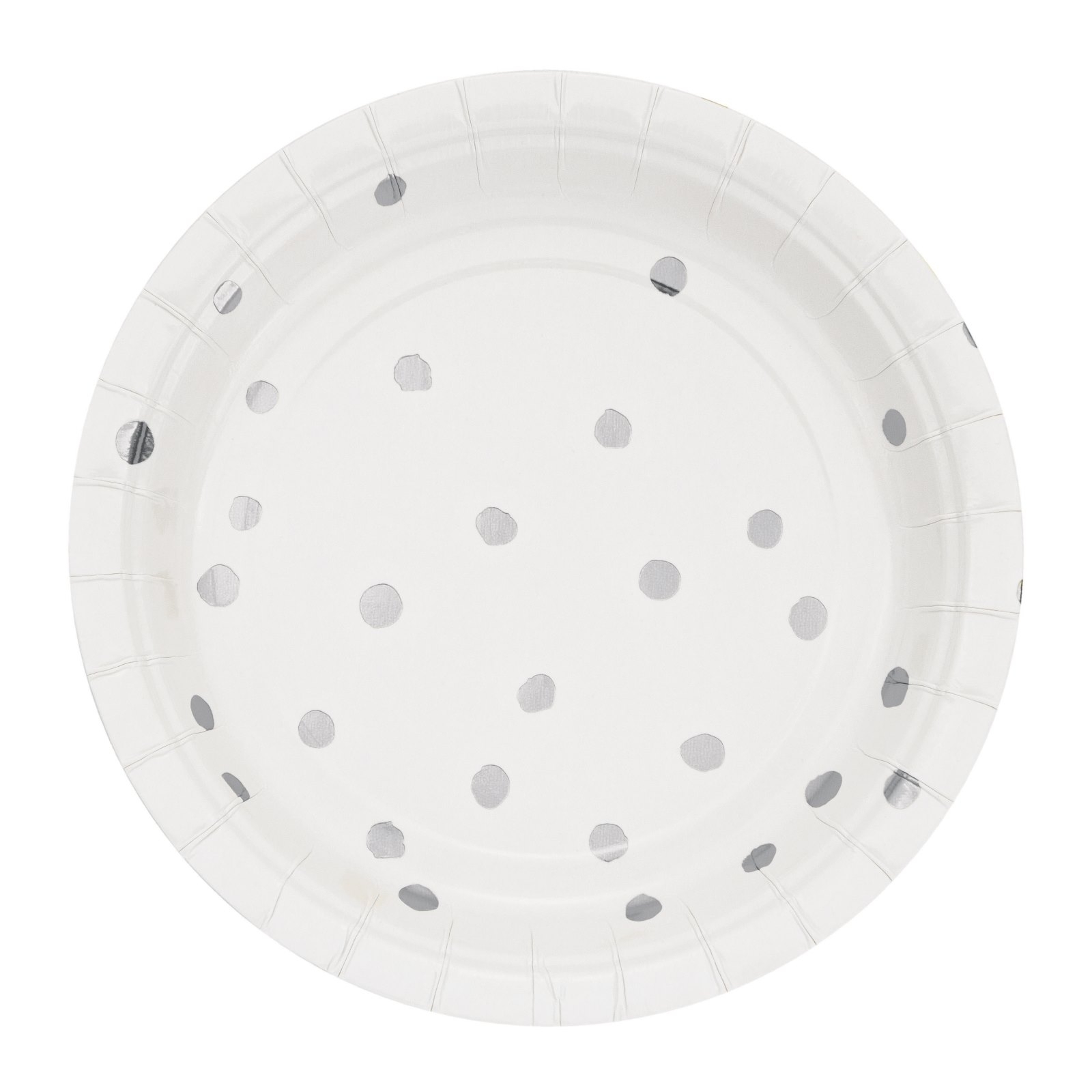 White and Silver Foil Confetti Dots Small Paper Plates (Pack of 8)