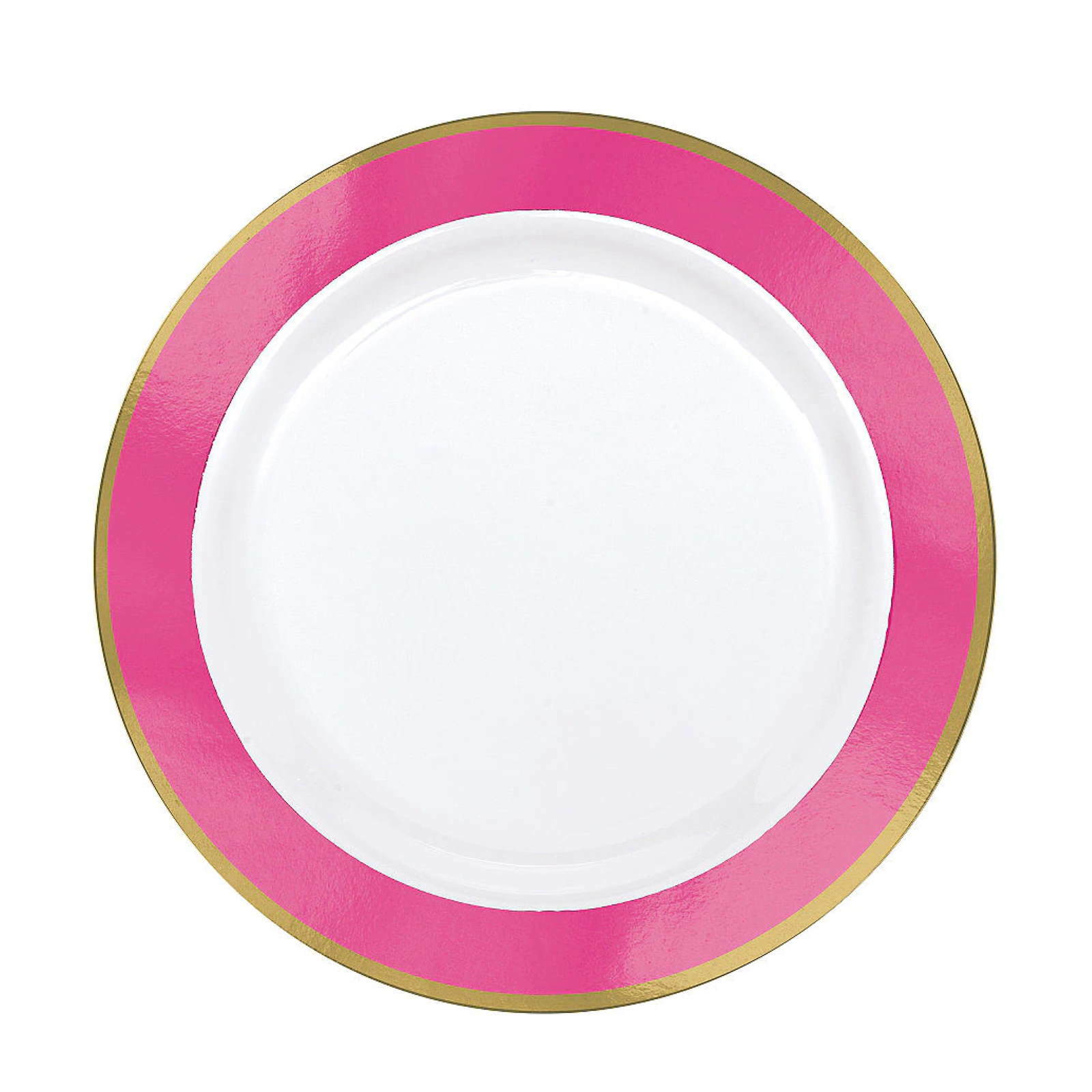 Hot Pink Metallic Border Premium Small Plastic Plates (Pack of 10)