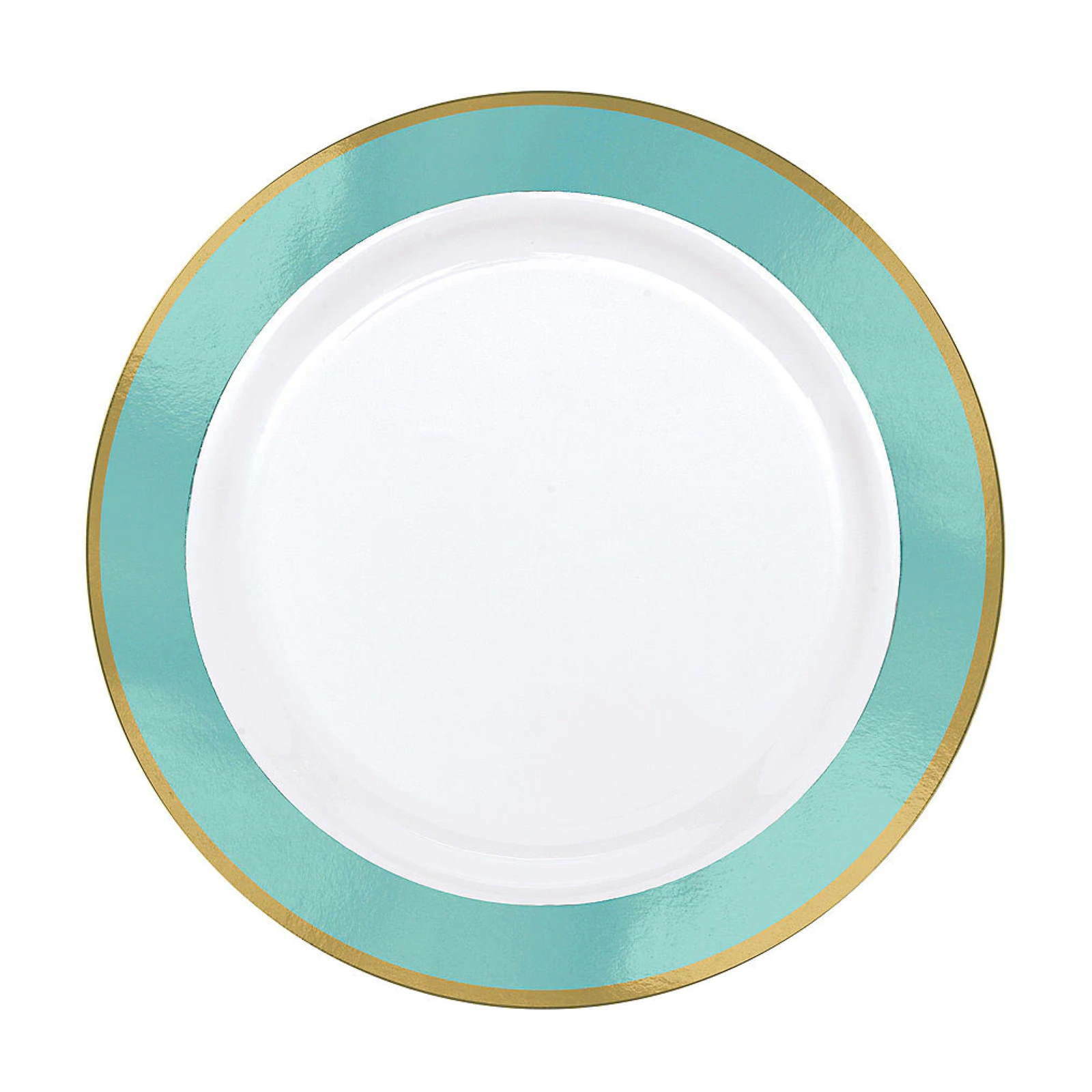 Caribbean Blue Metallic Border Premium Small Plastic Plates (Pack of 10)