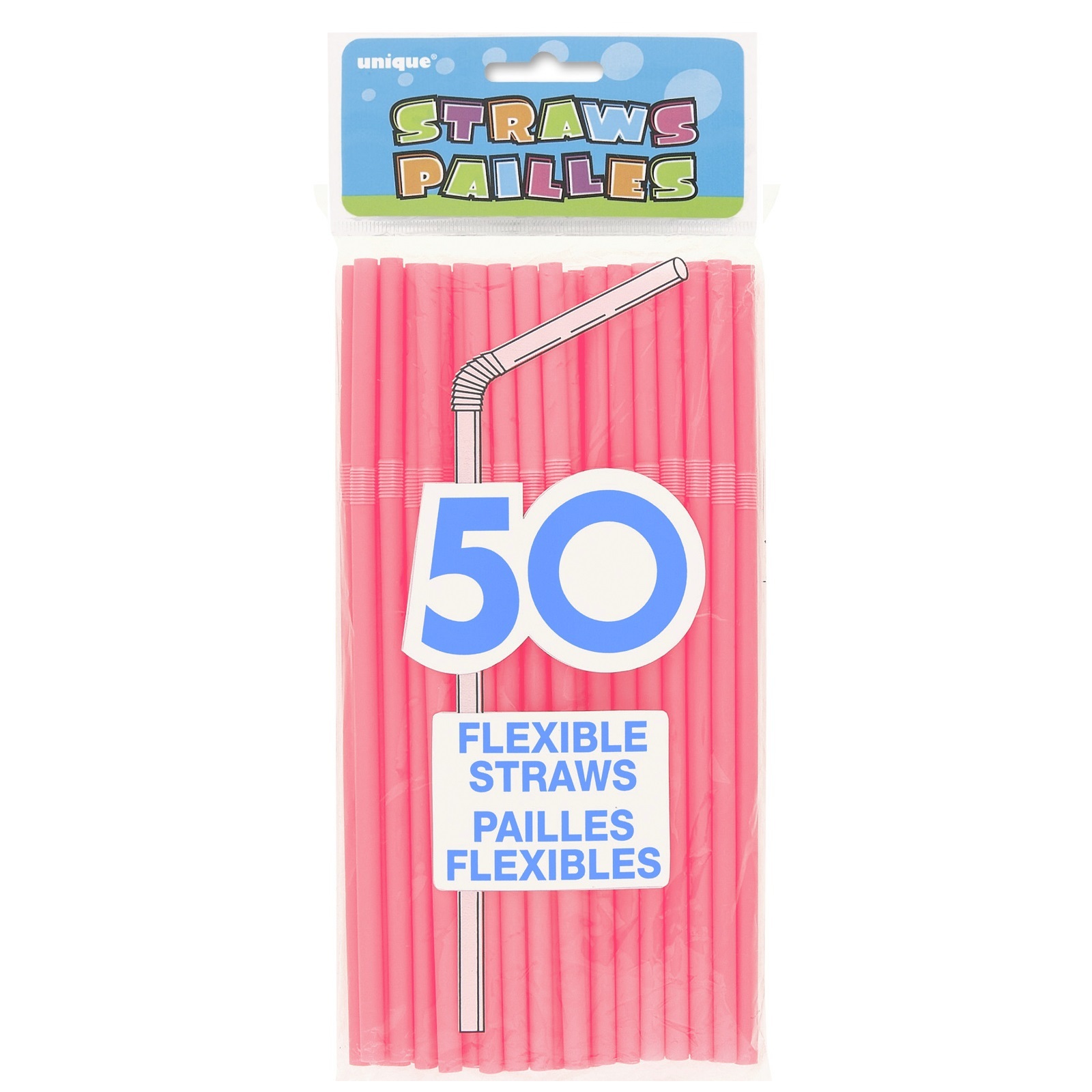 Pink Plastic Drinking Straws (Pack of 50)