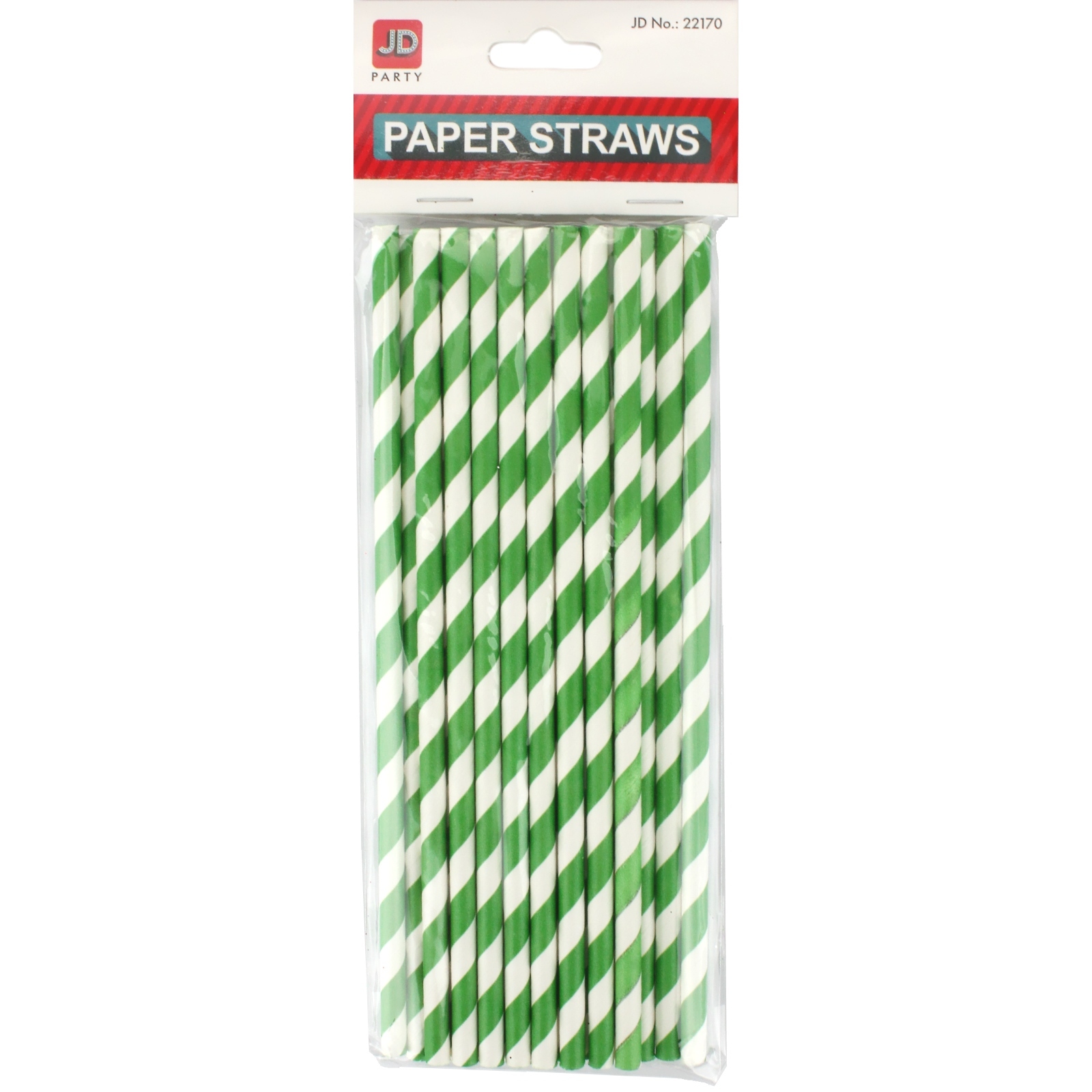 Green and White Striped Paper Straws (Pack of 20)