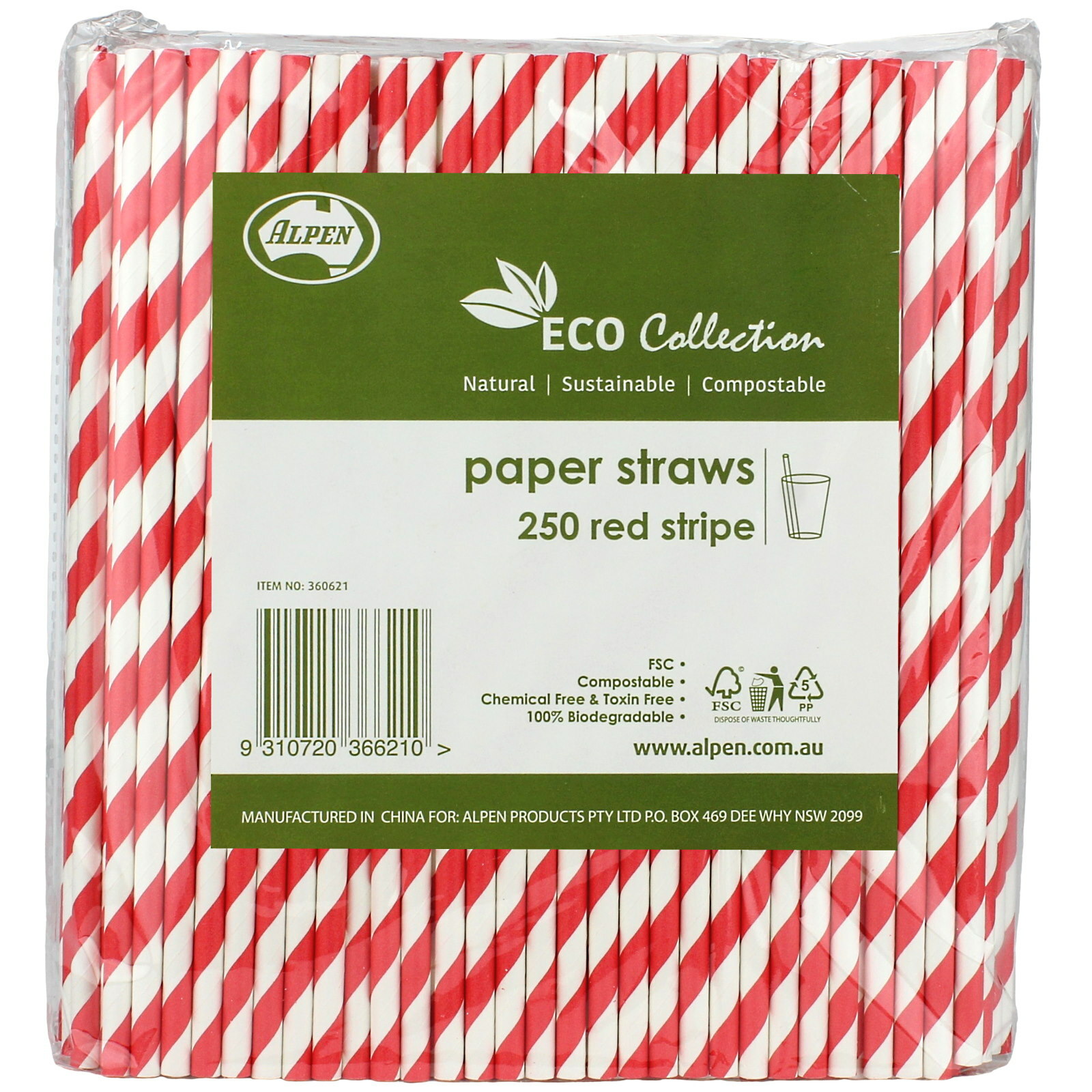 Red and White Striped Paper Eco Straws (Bulk Pack of 250)